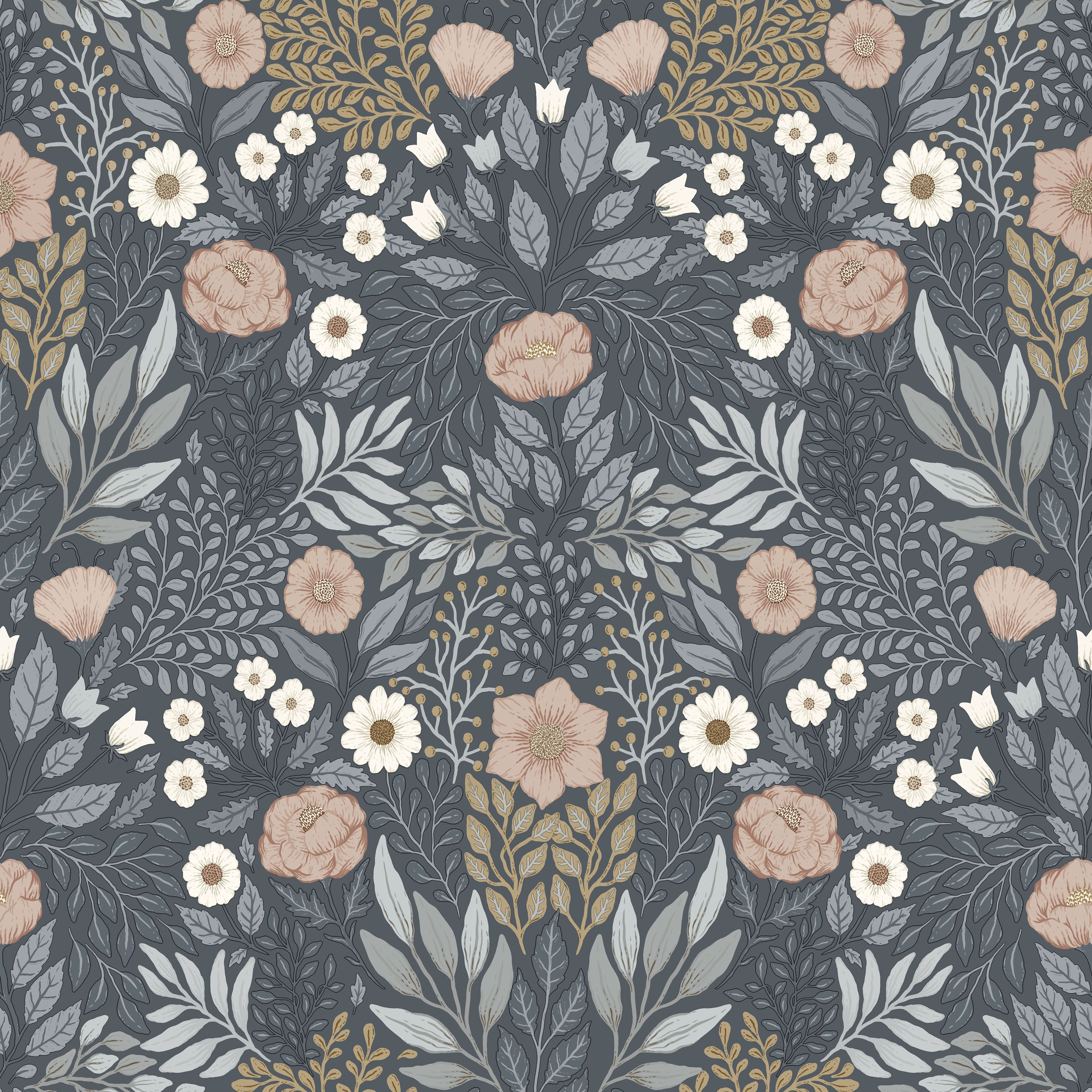 Klara o Tove äng blågrå, tapet tapet med blommigt mönster i blå. Från kollektionen Klara o Tove. Nonwoven-material med rak passning. Passar i vardagsrum, sovrum och hall.