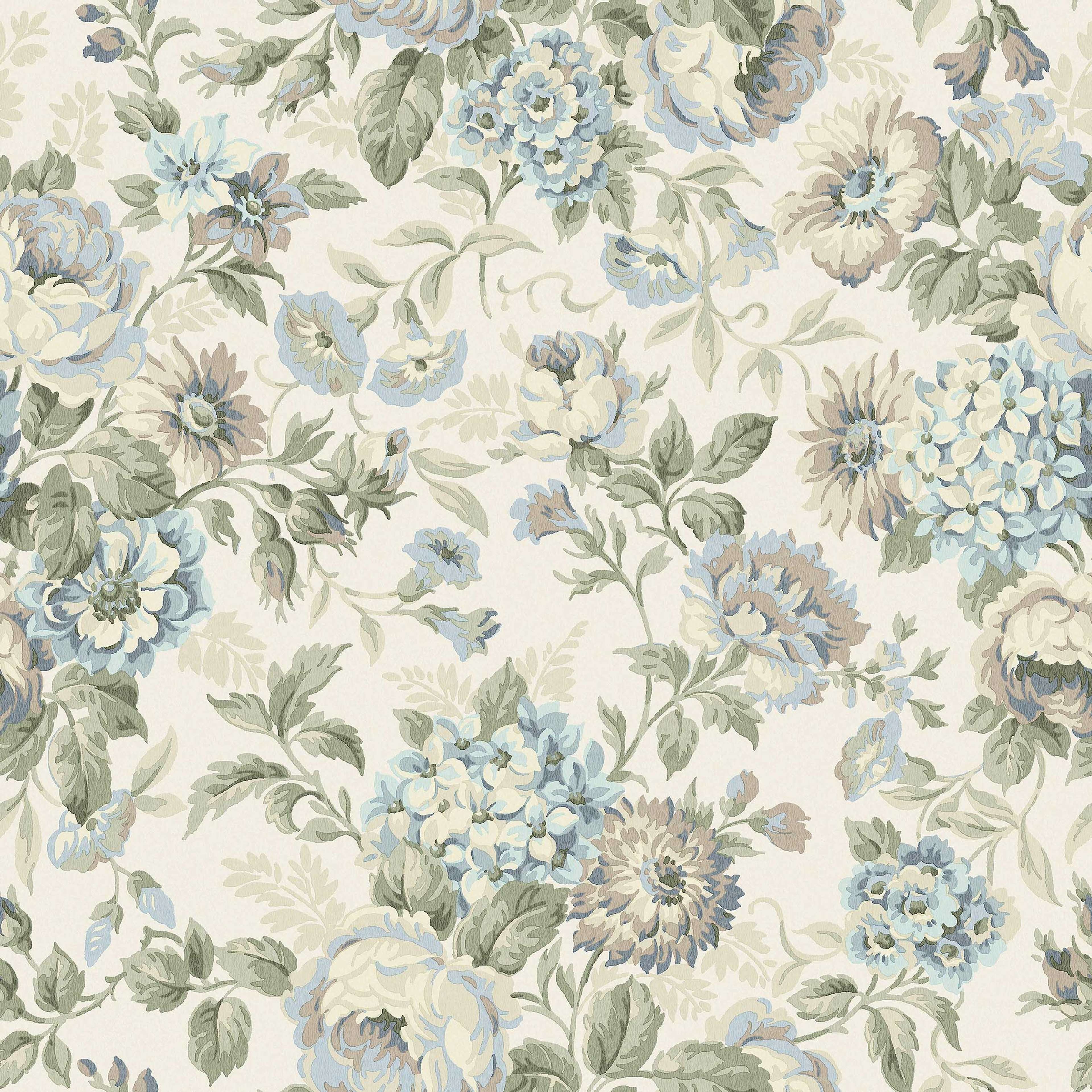 Hortensia blå, tapet tapet med botaniskt, blommigt mönster i blå. Från kollektionen Orangeri. Nonwoven-material med rak passning. Passar i sovrum.