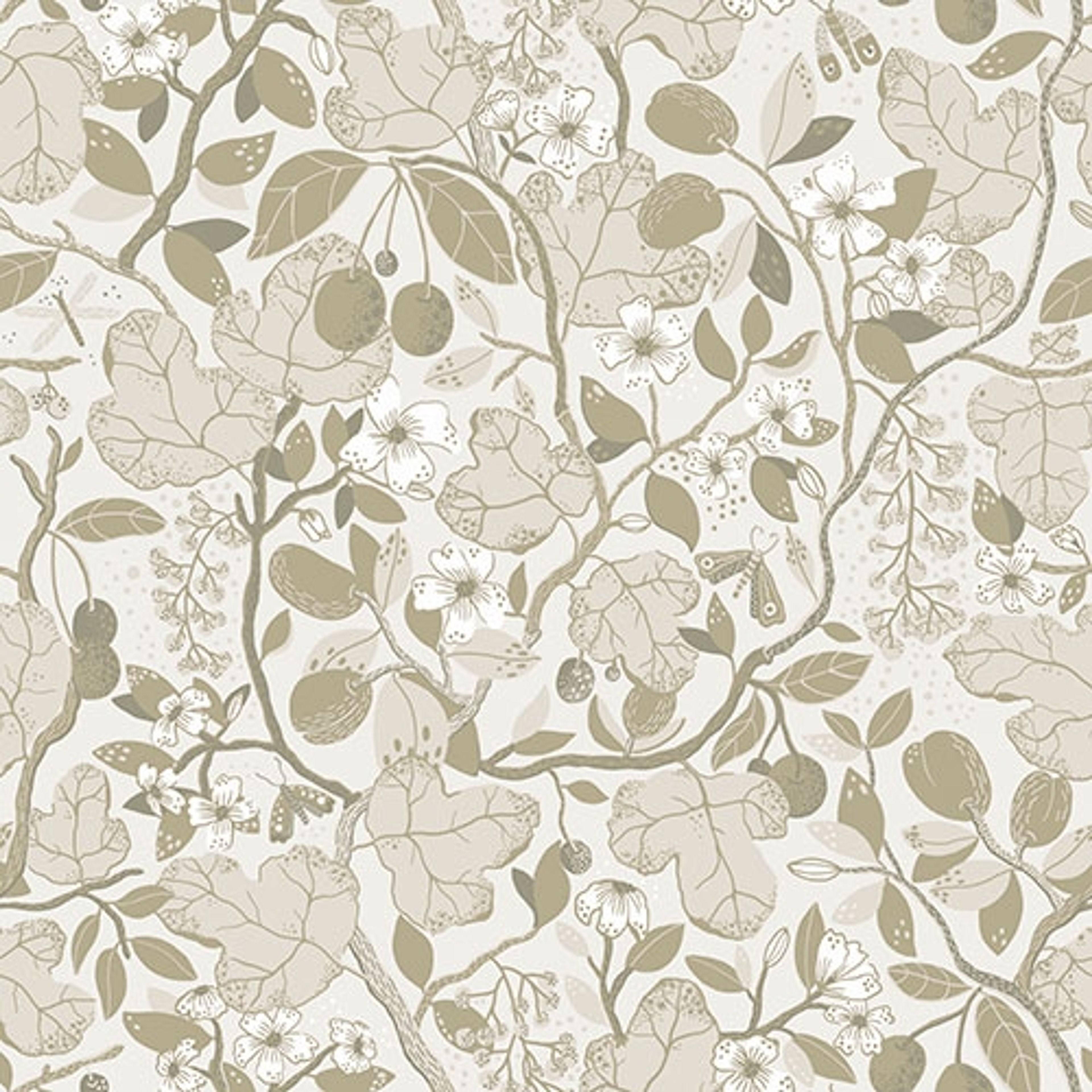 Ewald, beige tapet med botaniskt mönster i beige. Från kollektionen Lina 2. Nonwoven-material med rak passning.