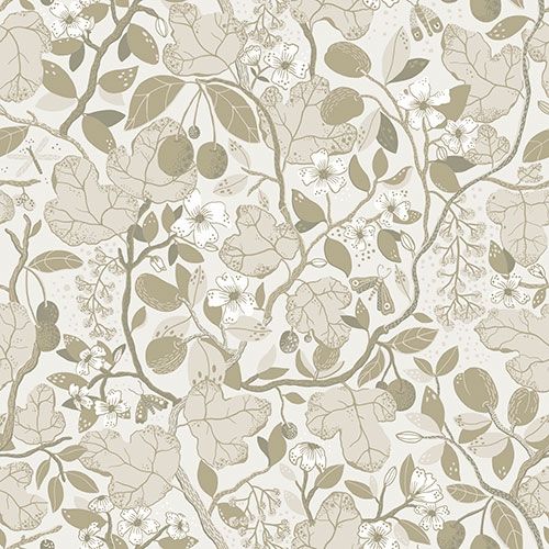 Ewald, beige tapet med botaniskt mönster i beige. Från kollektionen Lina 2. Nonwoven-material med rak passning.