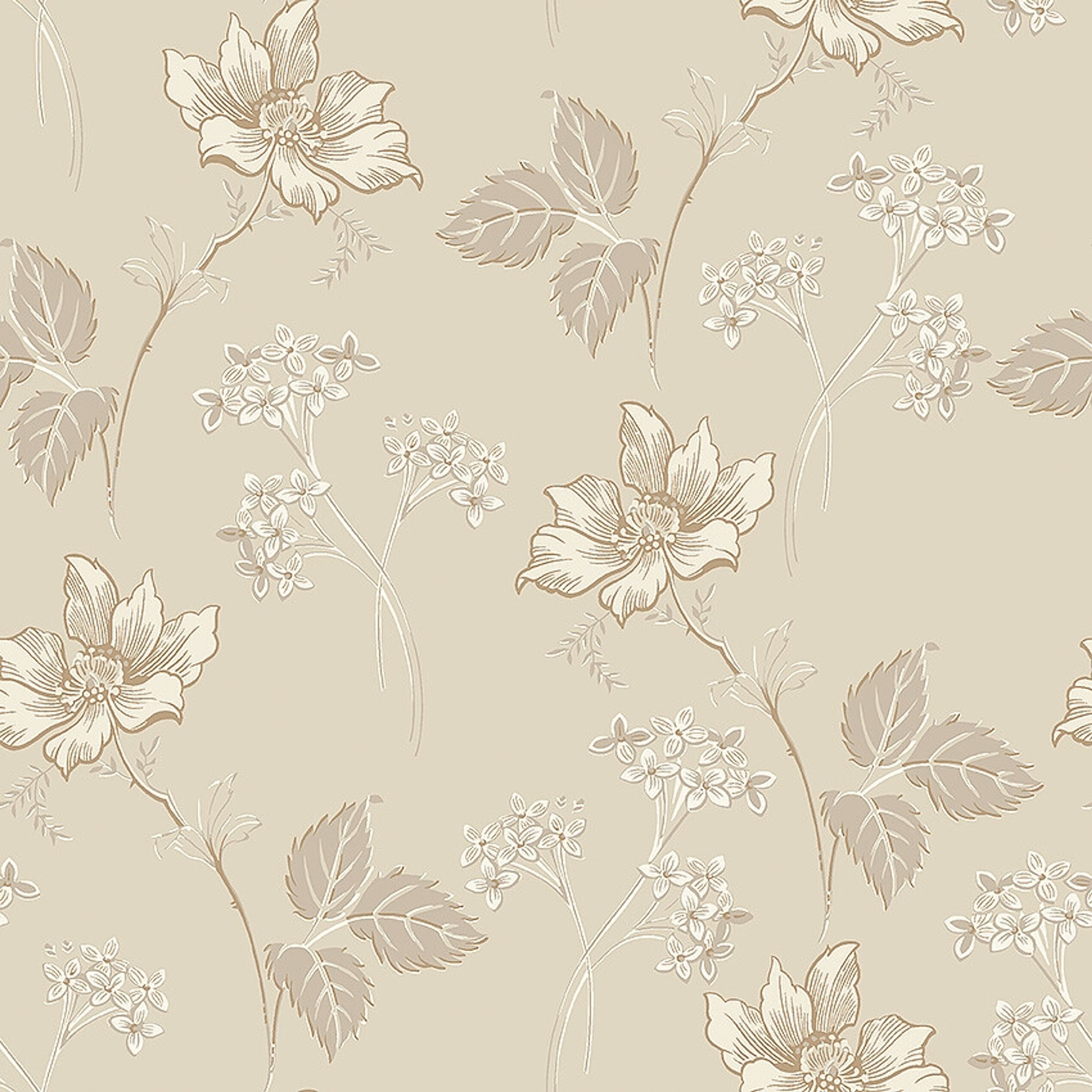Valborg creame tapet tapet med blommigt mönster i cream. Från kollektionen Swedish Grace. Nonwoven-material med rak passning. Passar i vardagsrum.