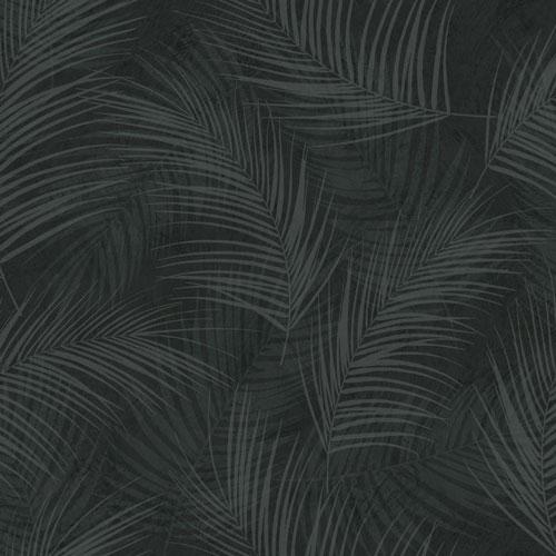 Palma tapet från Midbec med botaniskt mönster i svart. Från kollektionen Palma. Nonwoven-material med förskjuten passning. Passar i tonårsrum, kök och arbetsrum.