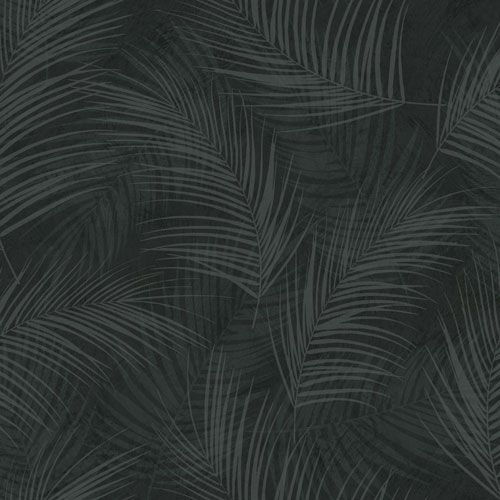 Palma tapet från Midbec med botaniskt mönster i svart. Från kollektionen Palma. Nonwoven-material med förskjuten passning. Passar i tonårsrum, kök och arbetsrum.