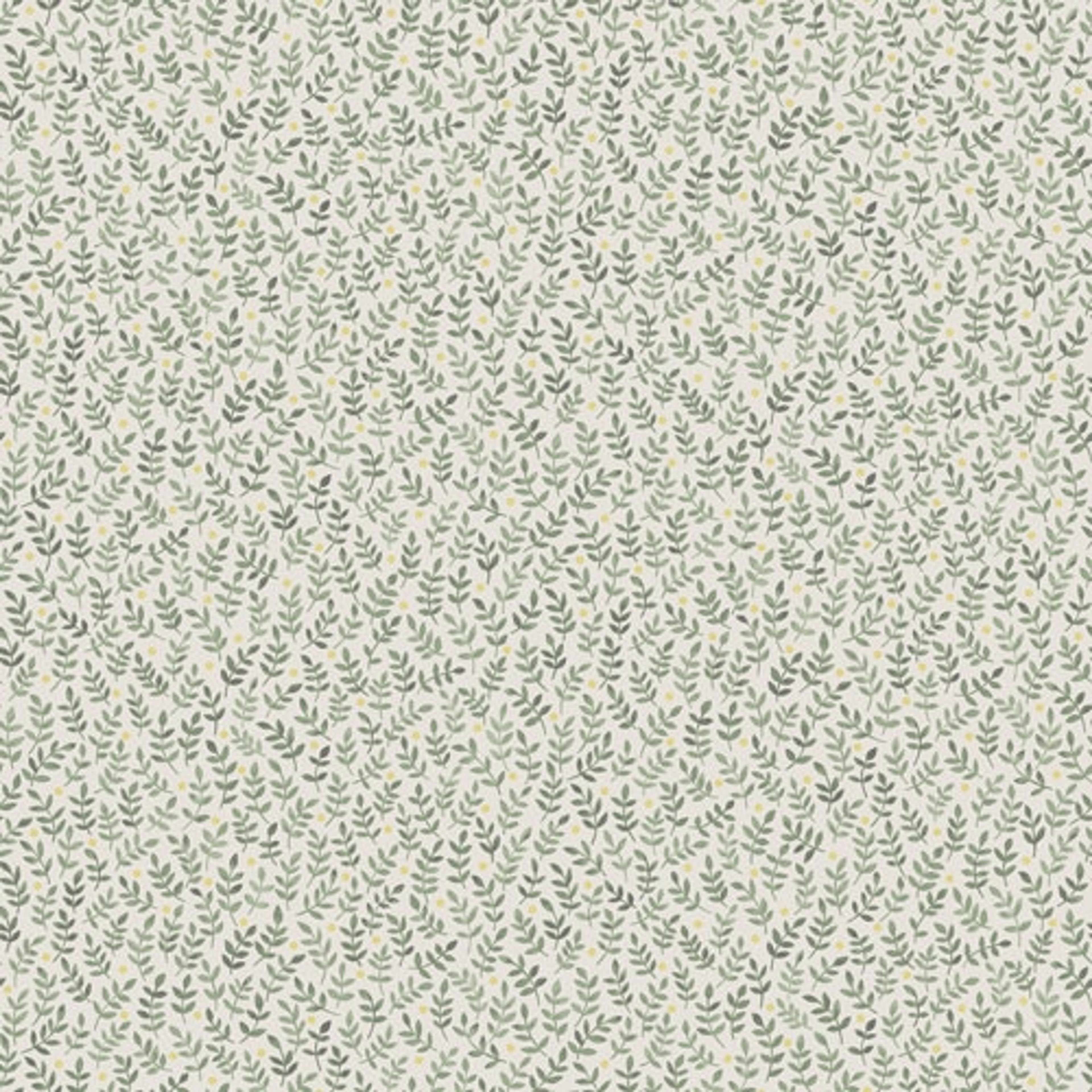 Junis ljus tapet med små blad i grönt tapet från Midbec med botaniskt mönster i vit och grön. Från kollektionen Morgongåva. Nonwoven-material med rak passning.