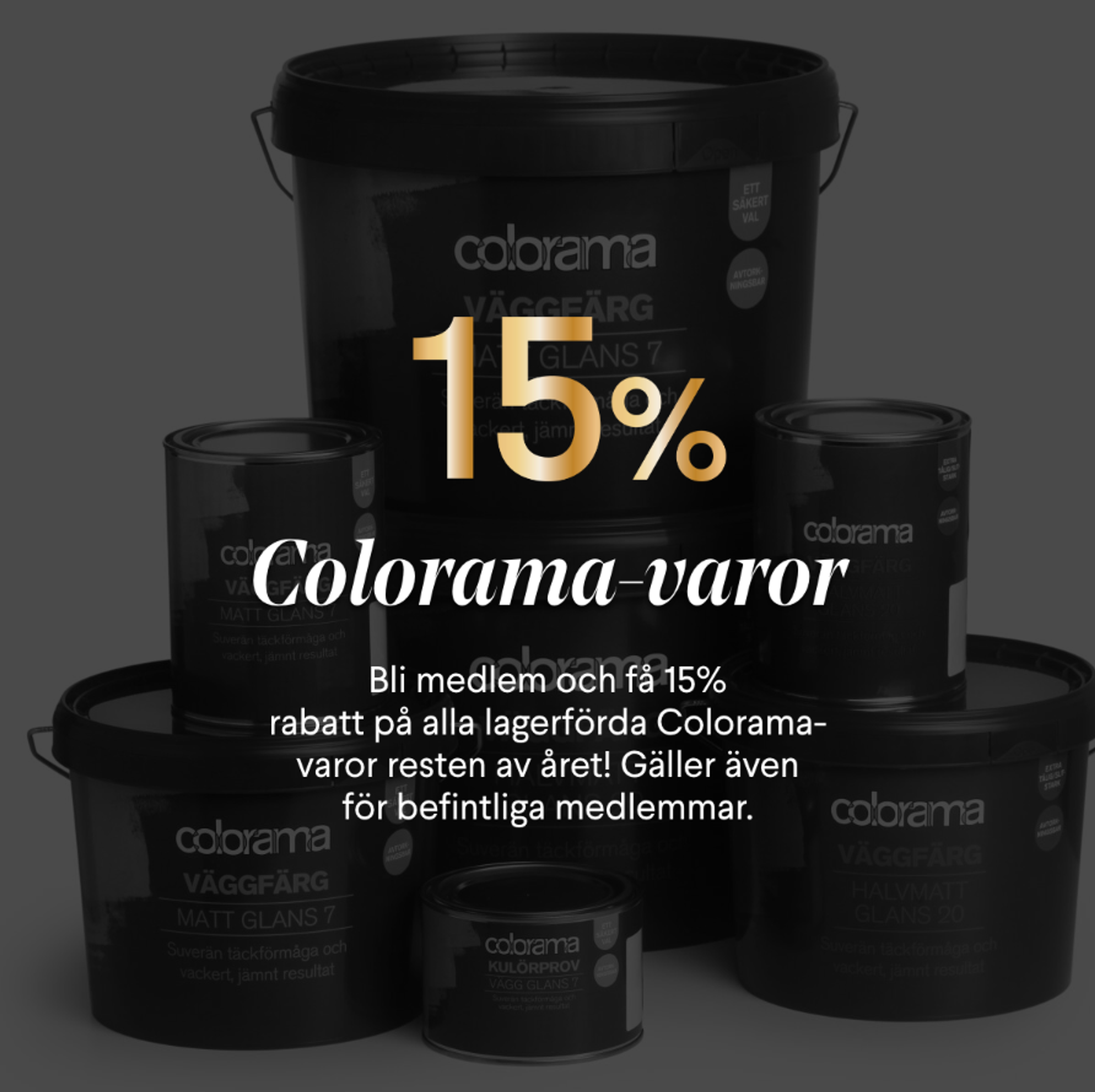 Colorama ad: 15% off Colorama products for members, shown with paint cans.