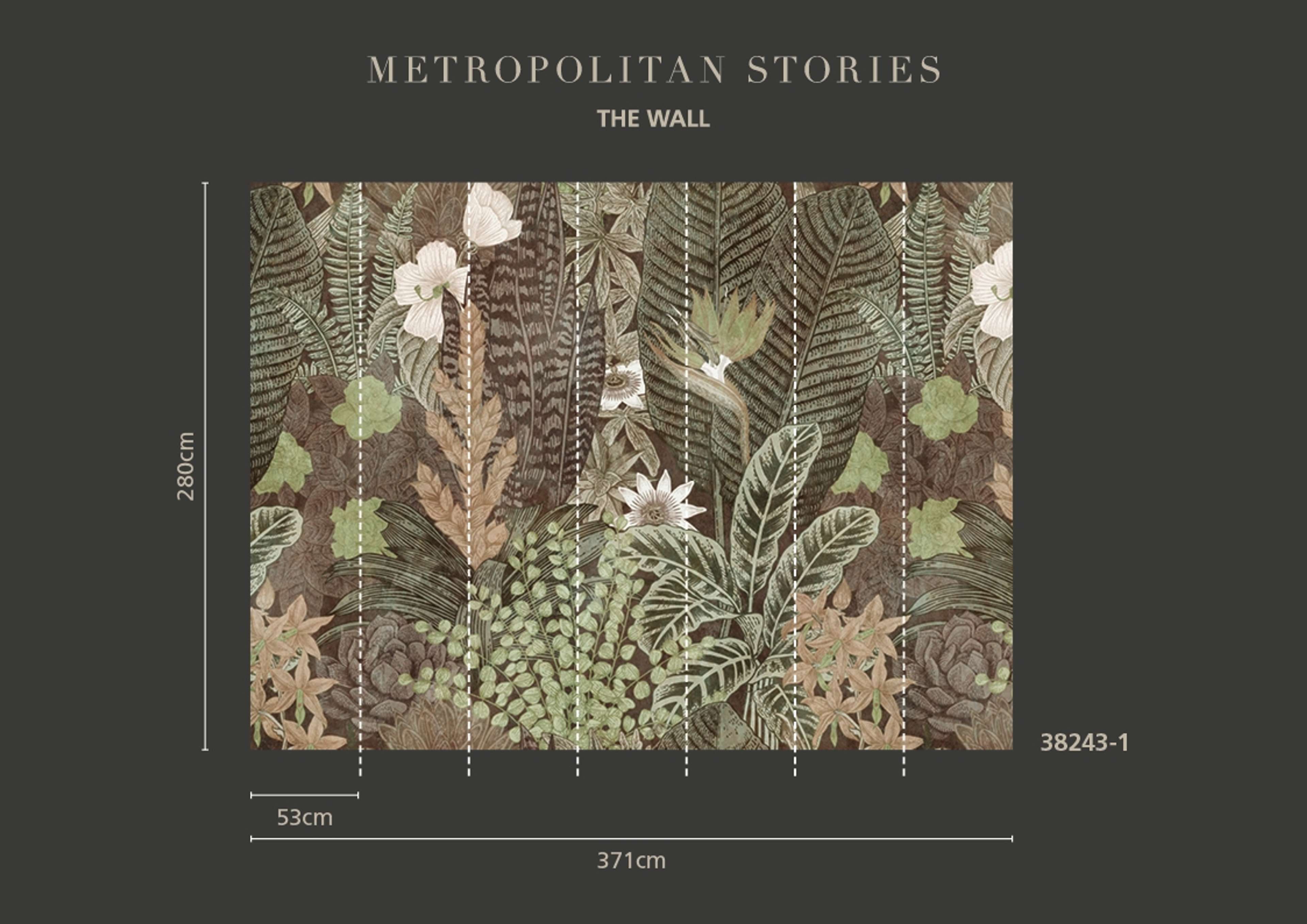 Botanic & Jungle tapet med botaniskt mönster i grön och beige. Från kollektionen The Wall. Nonwoven-material. Passar i vardagsrum och matsal.