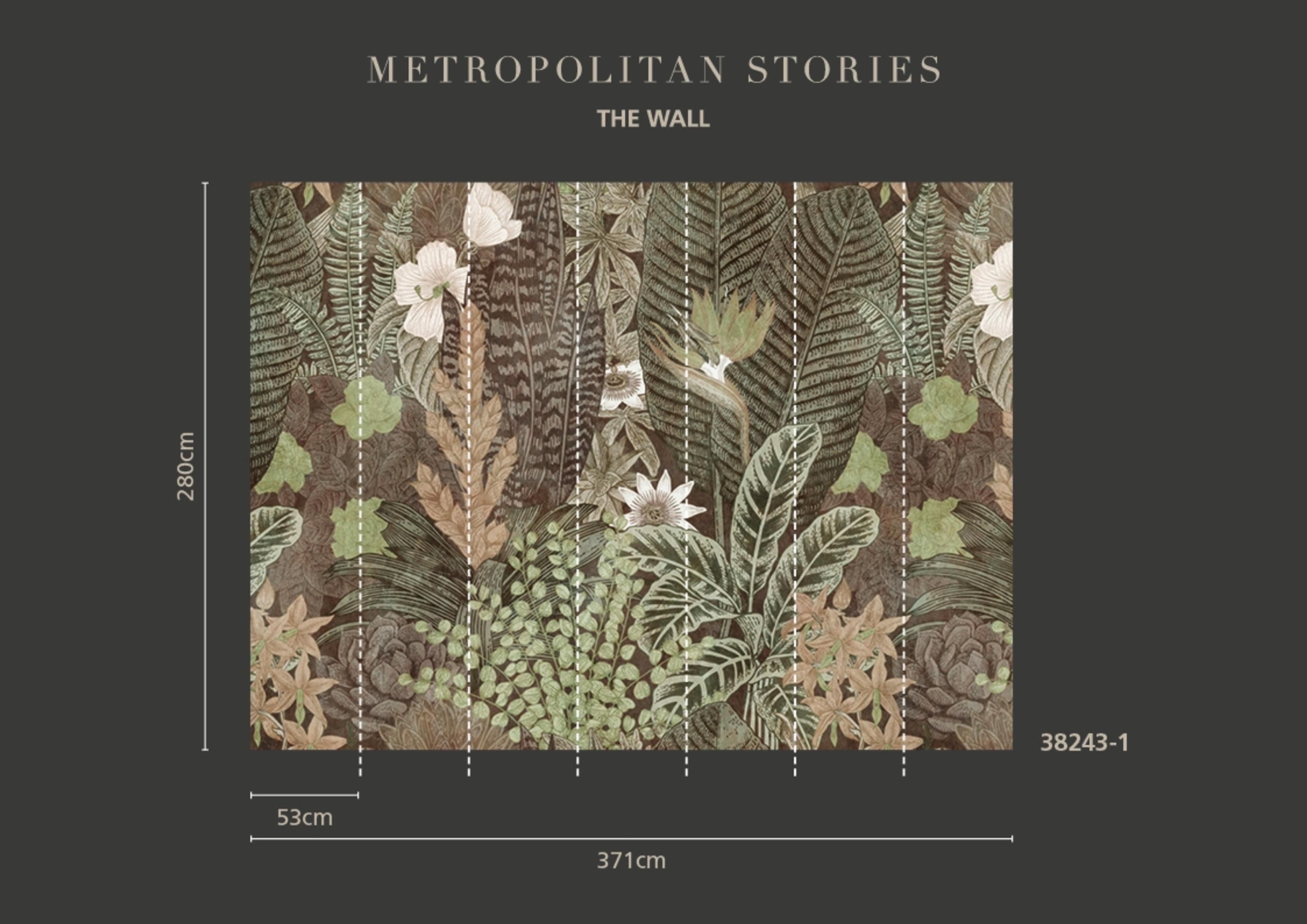 Botanic & Jungle tapet med botaniskt mönster i grön och beige. Från kollektionen The Wall. Nonwoven-material. Passar i vardagsrum och matsal.