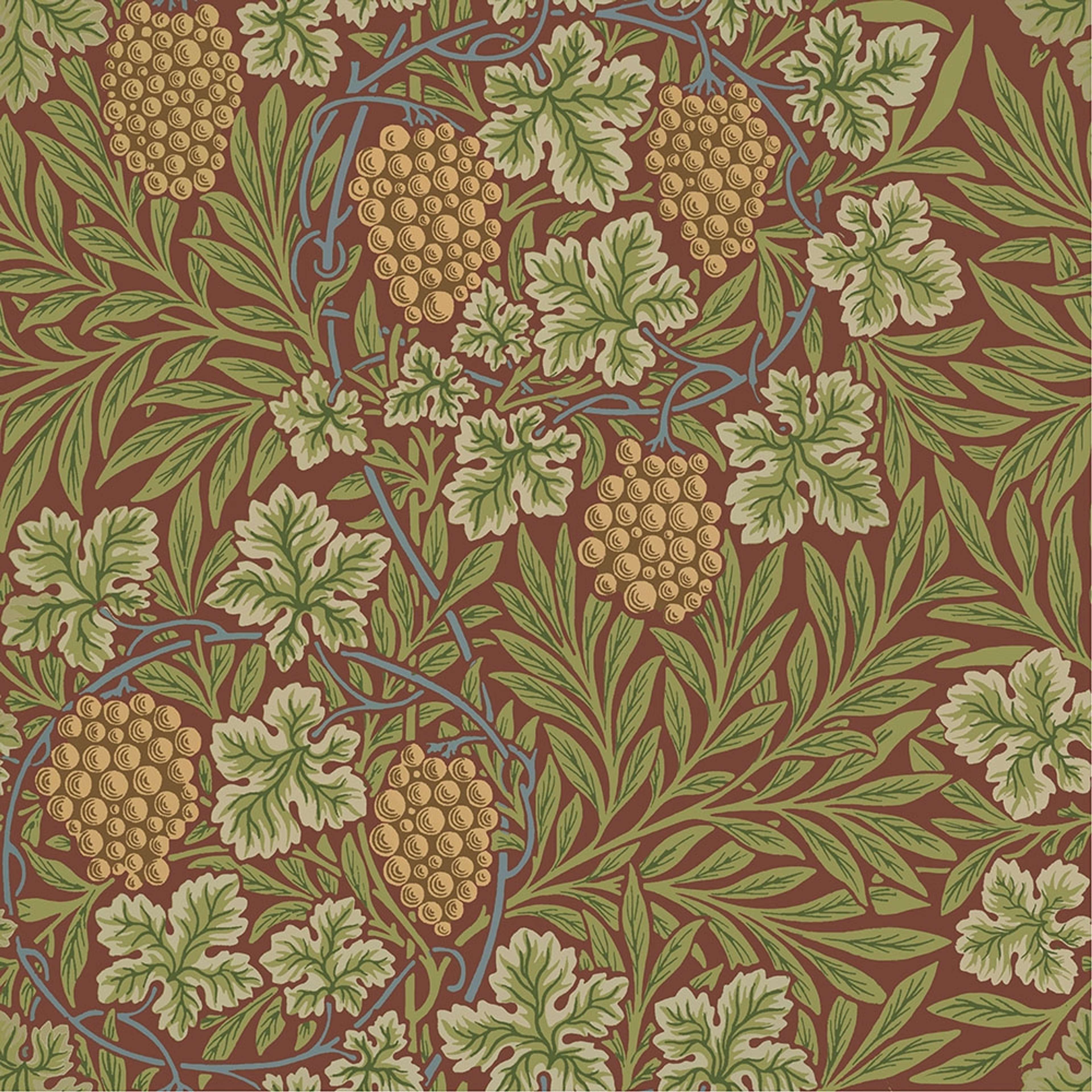 Vine, mörkröd tapet tapet från Midbec med botaniskt, blommigt mönster i röd. Från kollektionen Hidden Treasures vol 1. Nonwoven-material med rak passning.