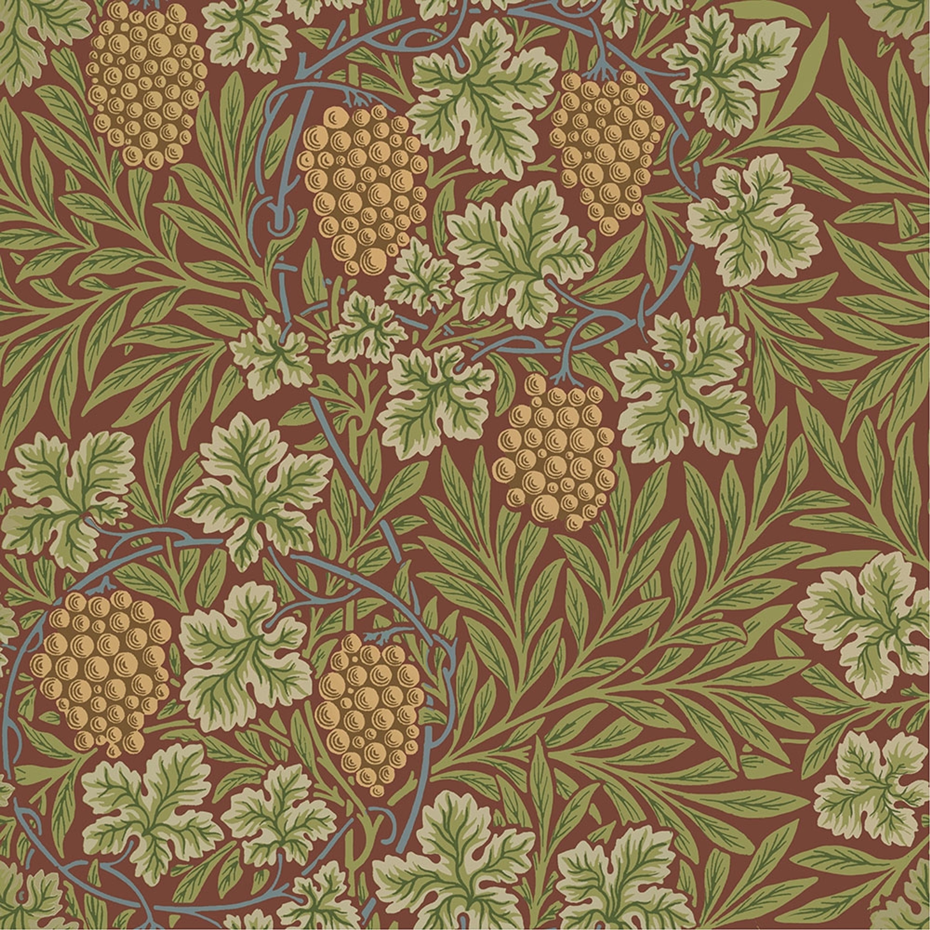 Vine, mörkröd tapet tapet från Midbec med botaniskt, blommigt mönster i röd. Från kollektionen Hidden Treasures vol 1. Nonwoven-material med rak passning.