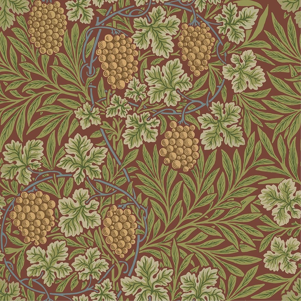 Vine, mörkröd tapet tapet från Midbec med botaniskt, blommigt mönster i röd. Från kollektionen Hidden Treasures vol 1. Nonwoven-material med rak passning.