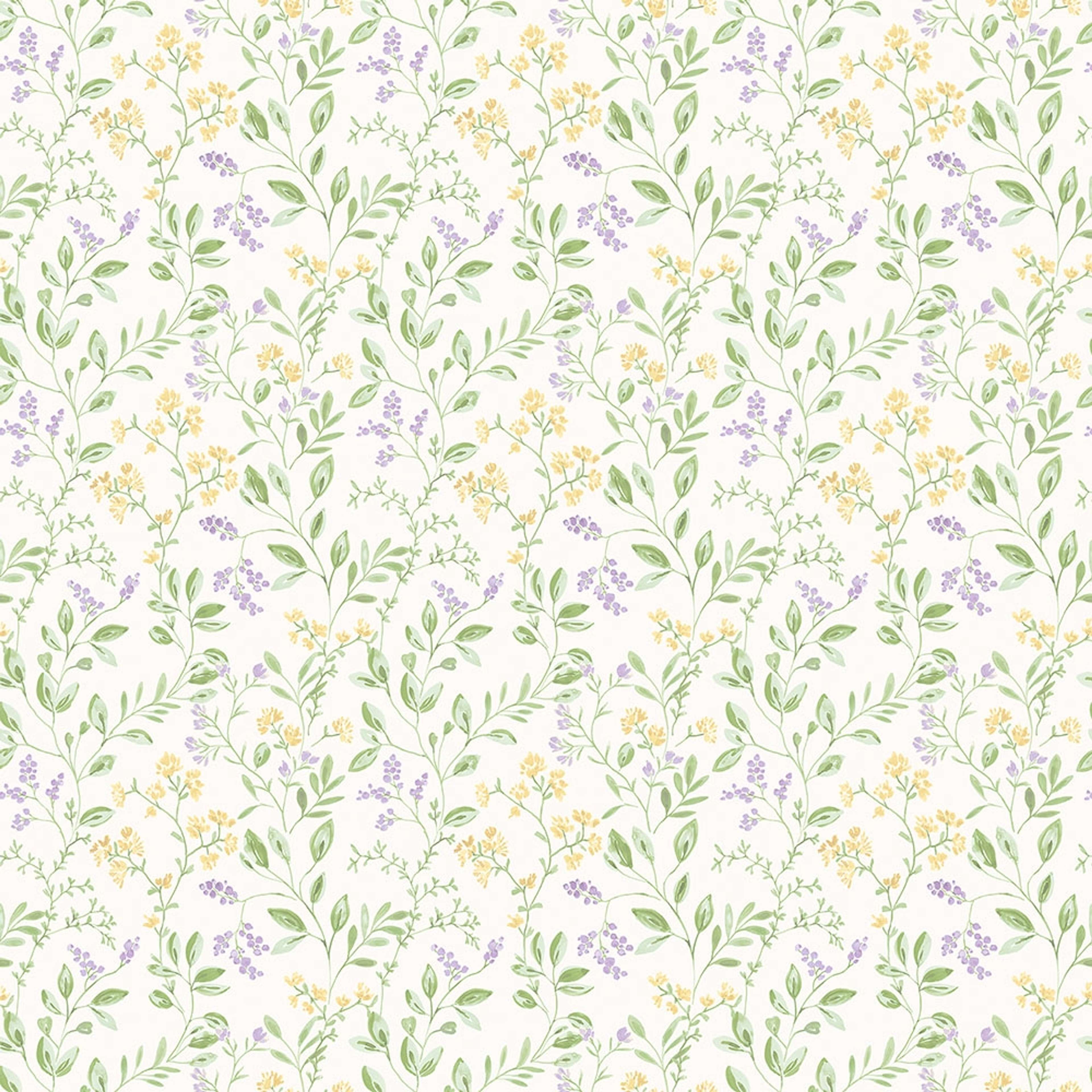 Spring leaf trail tapet med blommigt mönster i gul och grön. Från kollektionen Just Kitchens. Nonwoven-material med rak passning.