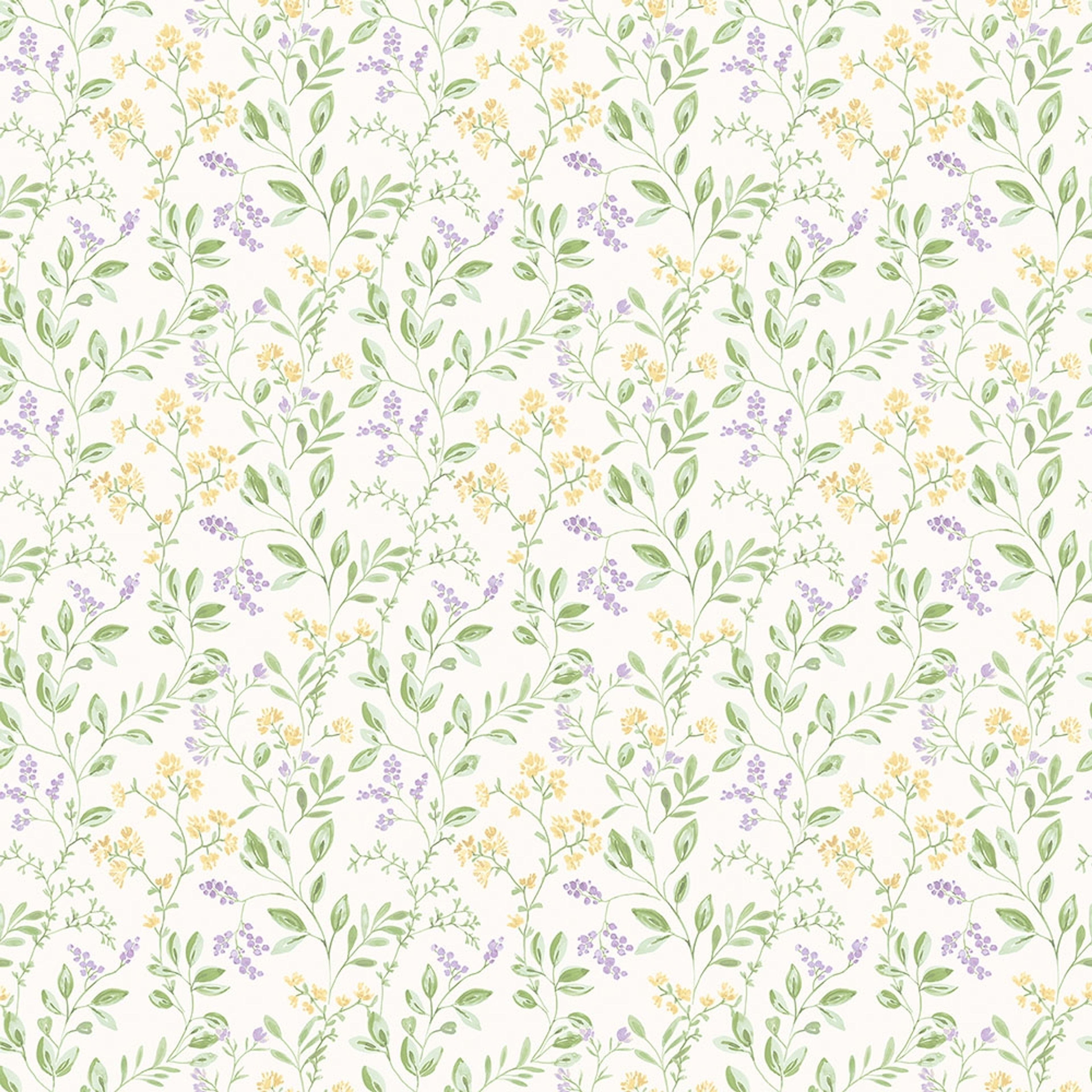 Spring leaf trail tapet med blommigt mönster i gul och grön. Från kollektionen Just Kitchens. Nonwoven-material med rak passning.