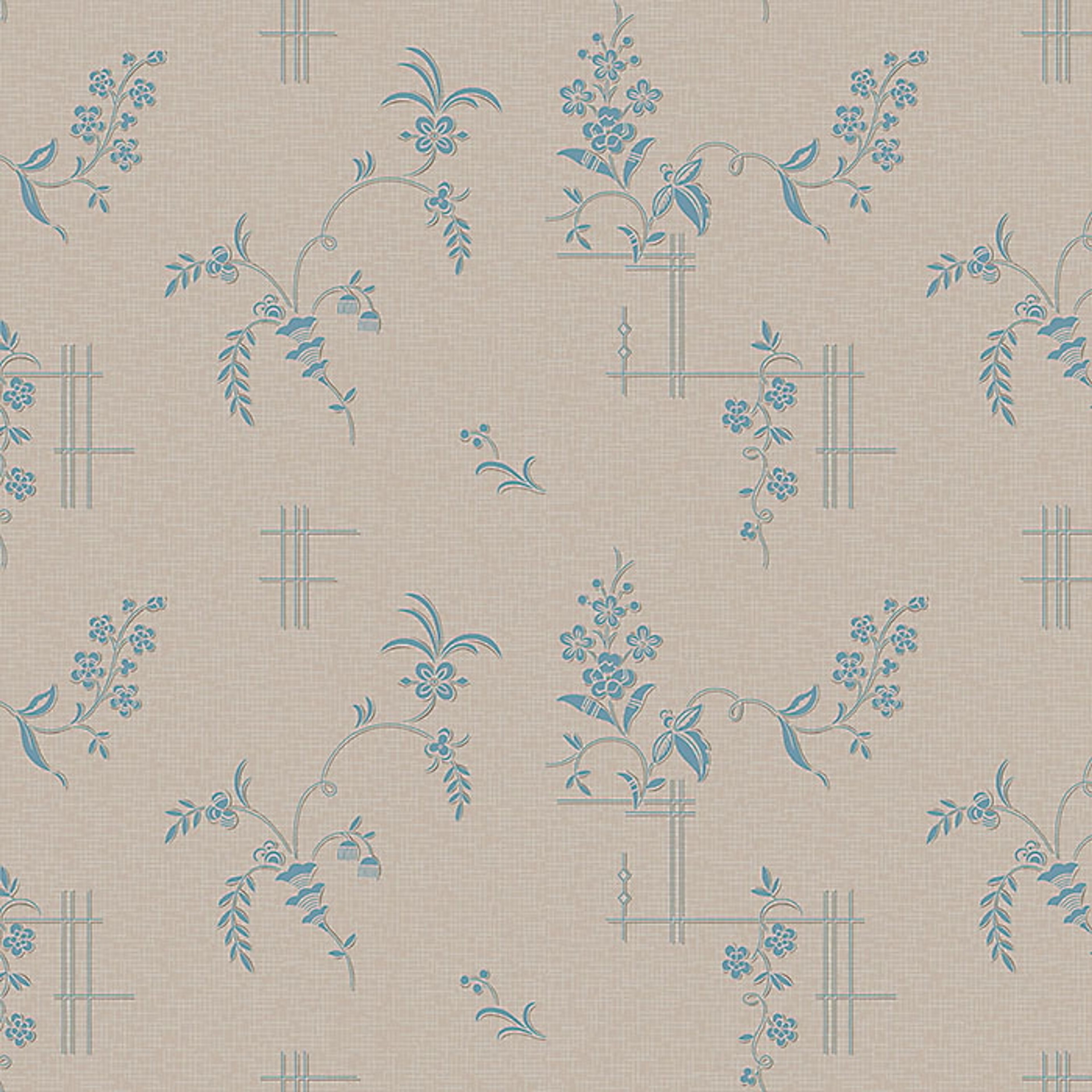 Ulricehamn tapet från Boråstapeter med blommigt mönster i brun och blå. Från kollektionen anno. Nonwoven-material med förskjuten passning. Passar i sovrum och matsal.