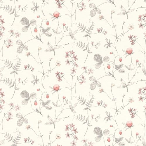 Julia ängsblommor i rosa och grått tapet från Midbec med blommigt mönster i rosa. Från kollektionen Morgongåva. Nonwoven-material med rak passning.