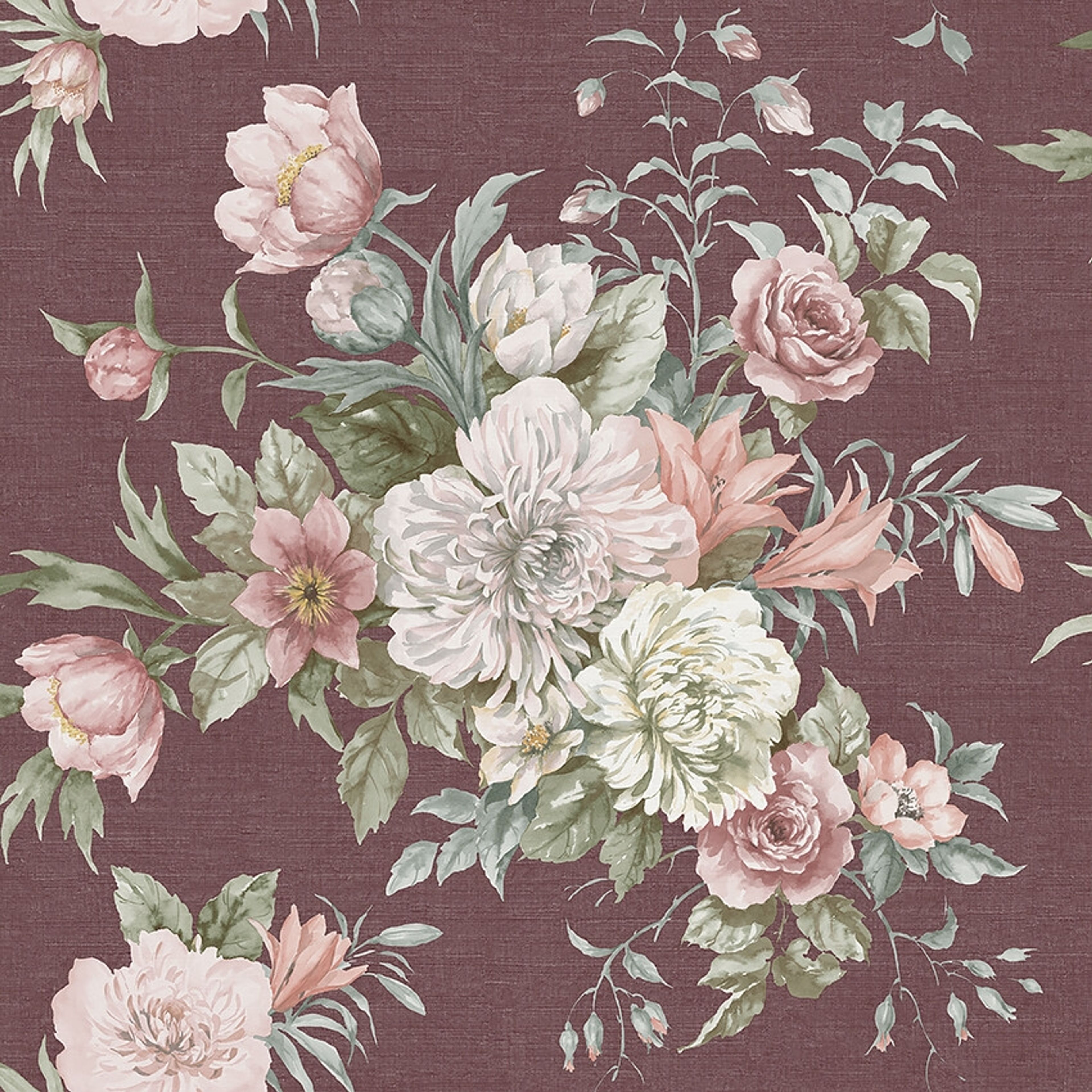 Floral Charm tapet tapet med blommigt mönster i röd. Från kollektionen Dreamy Escape. Nonwoven-material med förskjuten passning. Passar i vardagsrum och matsal.