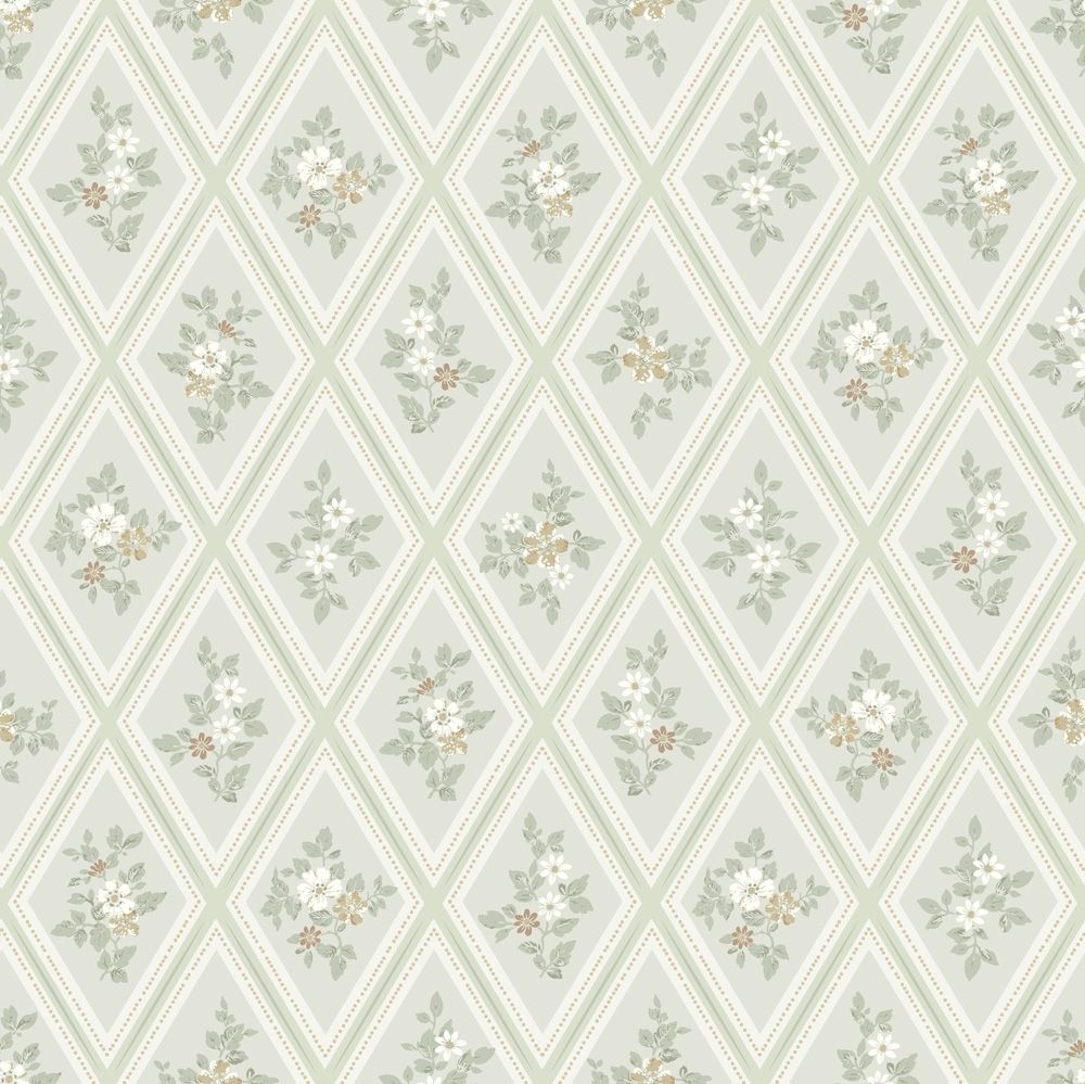 Trellis grön, tapet tapet med blommigt, trellis mönster i grön. Från kollektionen Sommaräng. Nonwoven-material med rak passning.