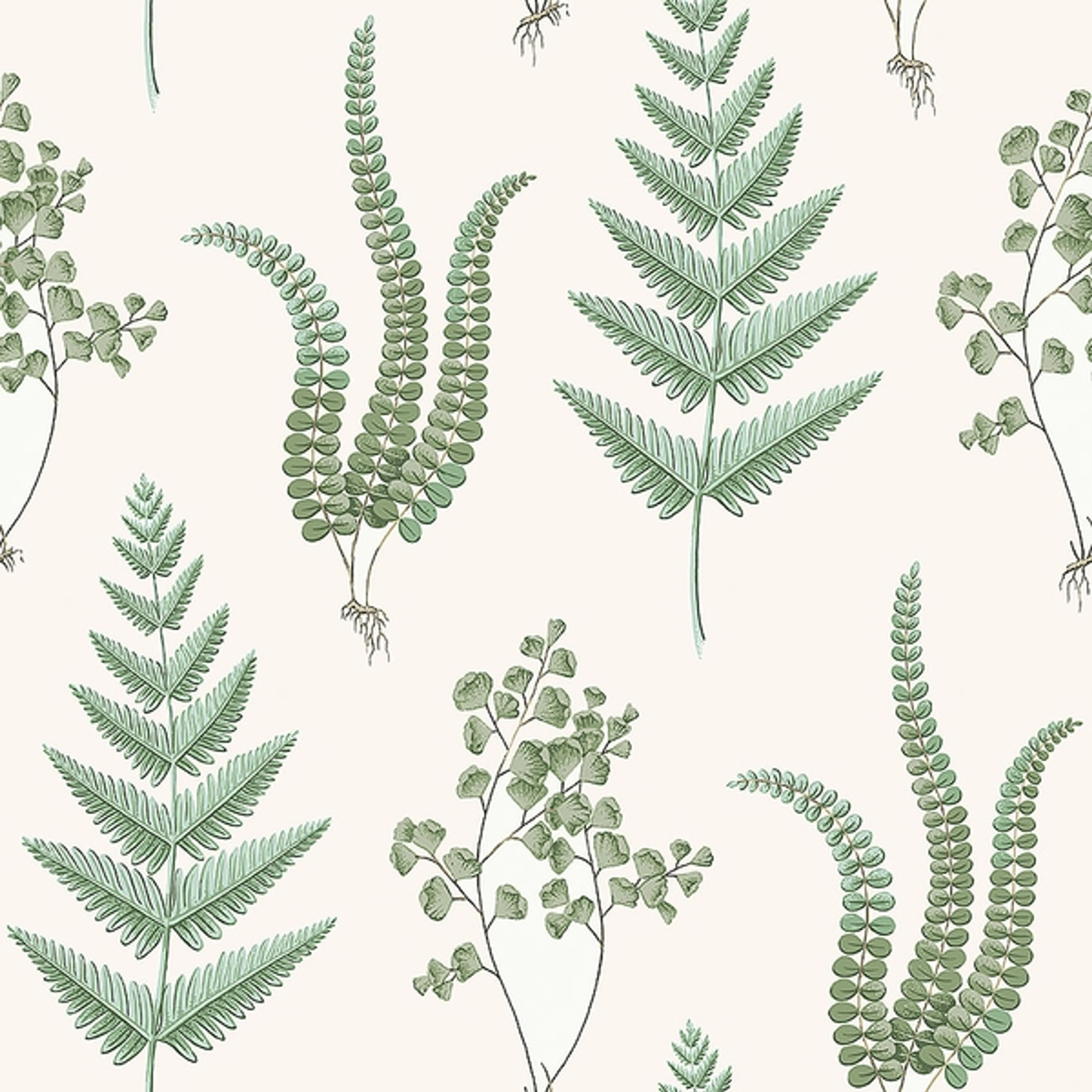 Herba tapet från Boråstapeter med botaniskt mönster i vit och grön. Från kollektionen Falsterbo III. Nonwoven-material med rak passning. Country-stil.