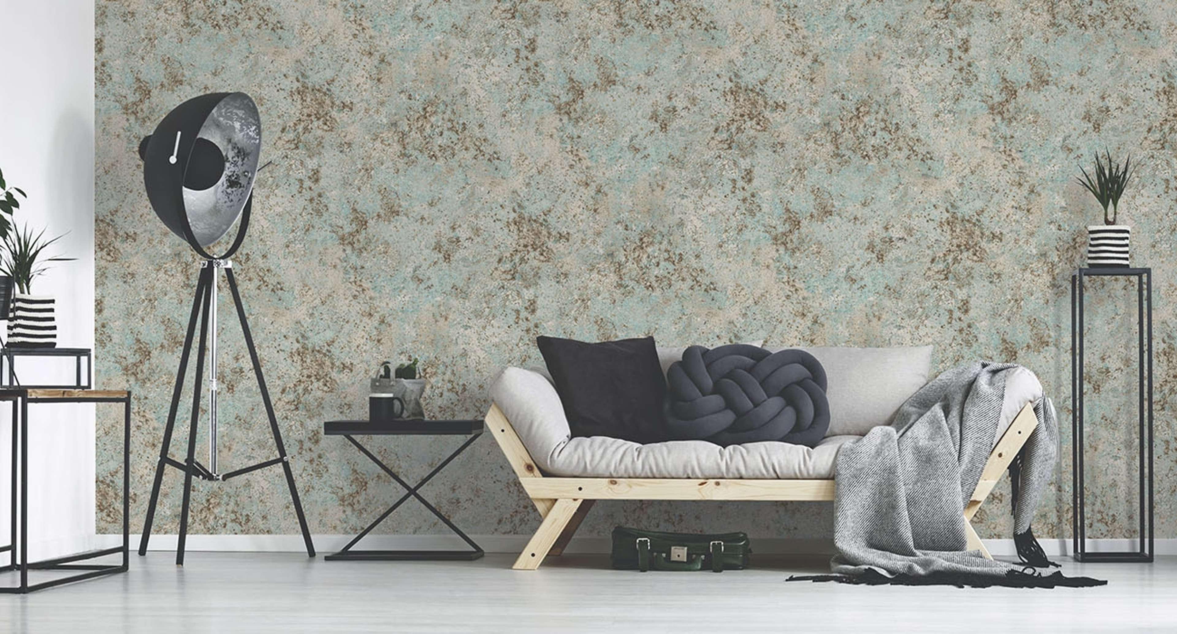 marbre vert tapet med tegelsten mönster i beige. Från kollektionen les aventures. Nonwoven-material med förskjuten passning. Passar i vardagsrum och matsal.