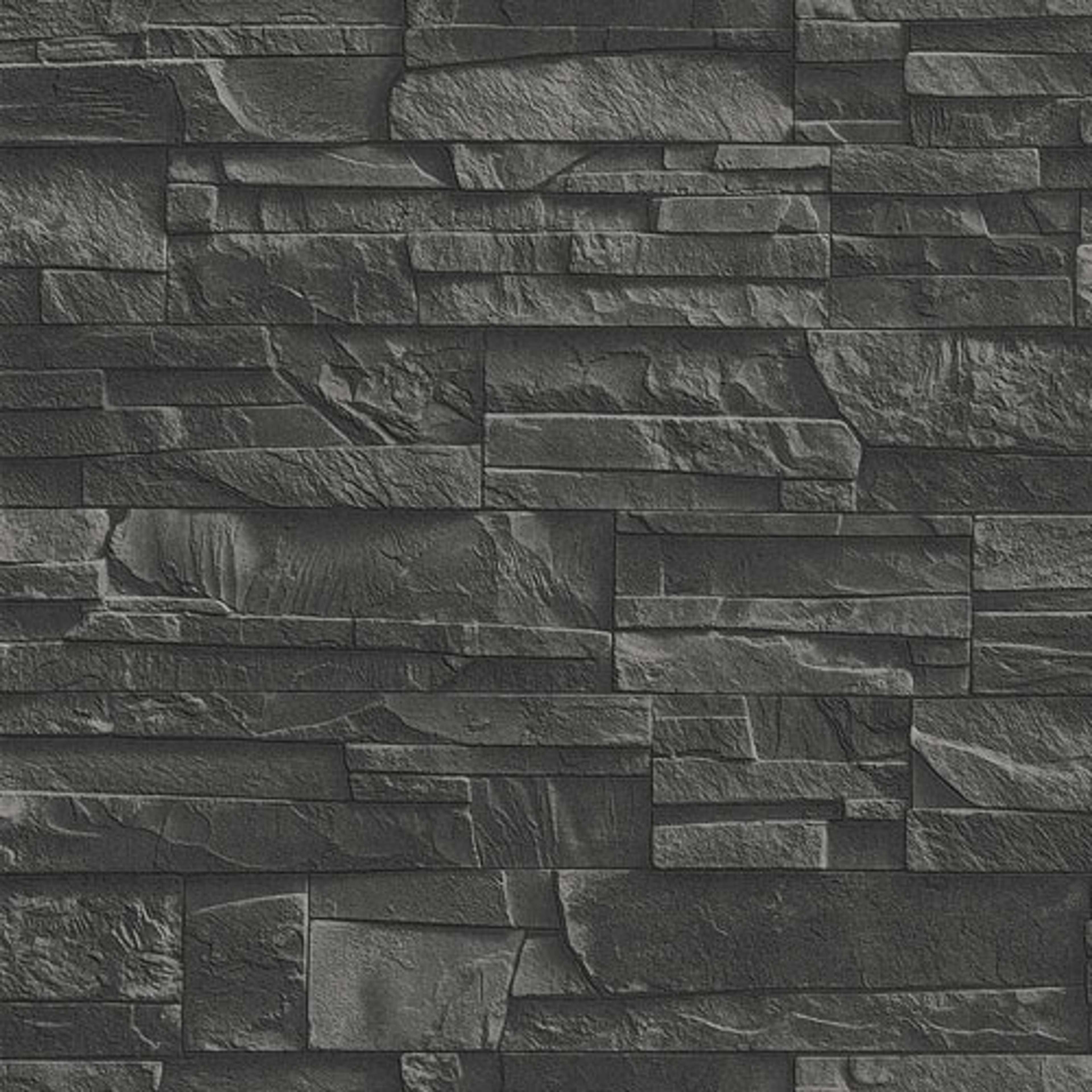 Industri tapet från Midbec med tegelsten mönster i svart. Från kollektionen Concrete, Industri 2. Nonwoven-material med förskjuten passning. Passar i vardagsrum, hall och arbetsrum.
