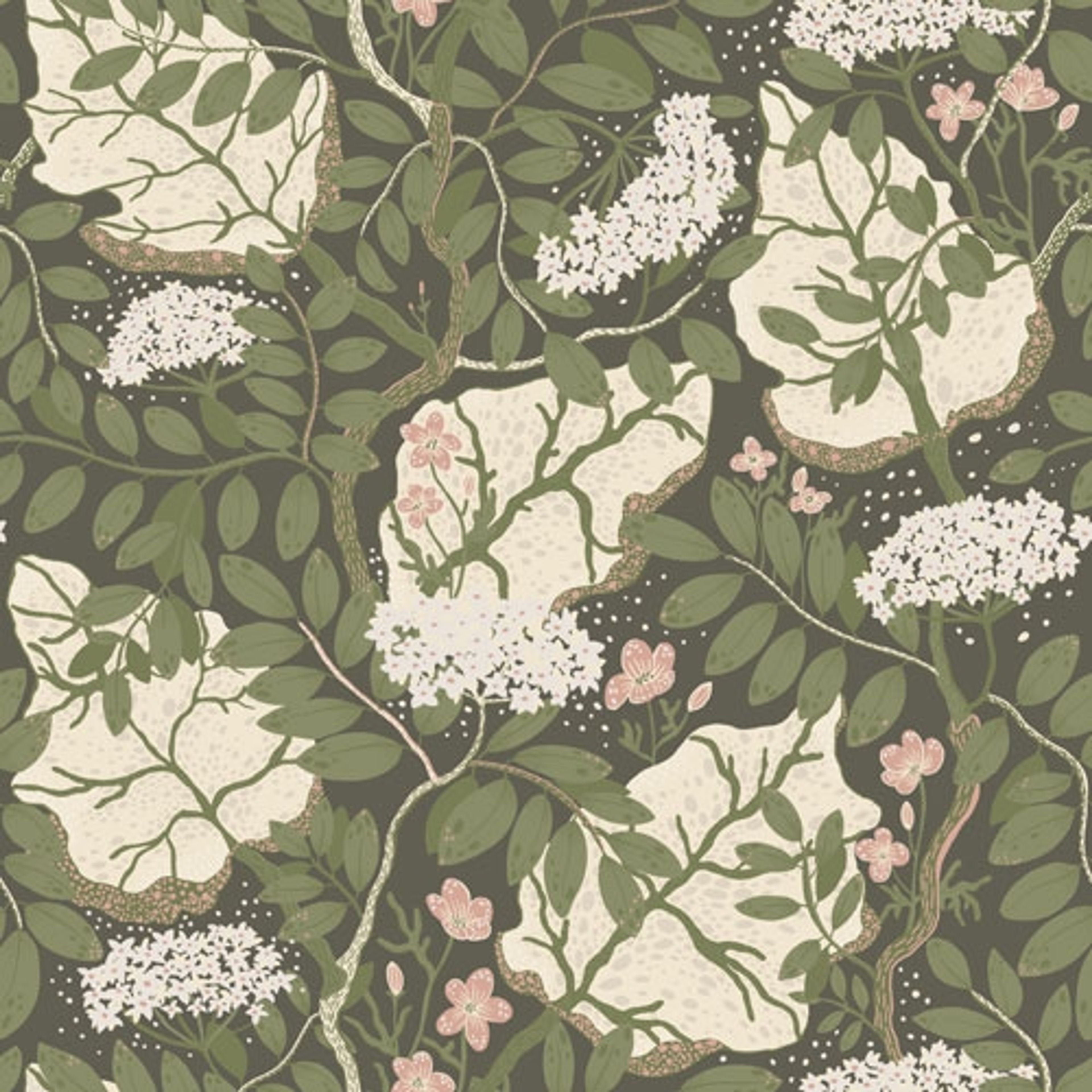 Ulla-Britt tapet med blommigt mönster i grön. Från kollektionen Lina. Nonwoven-material med rak passning.