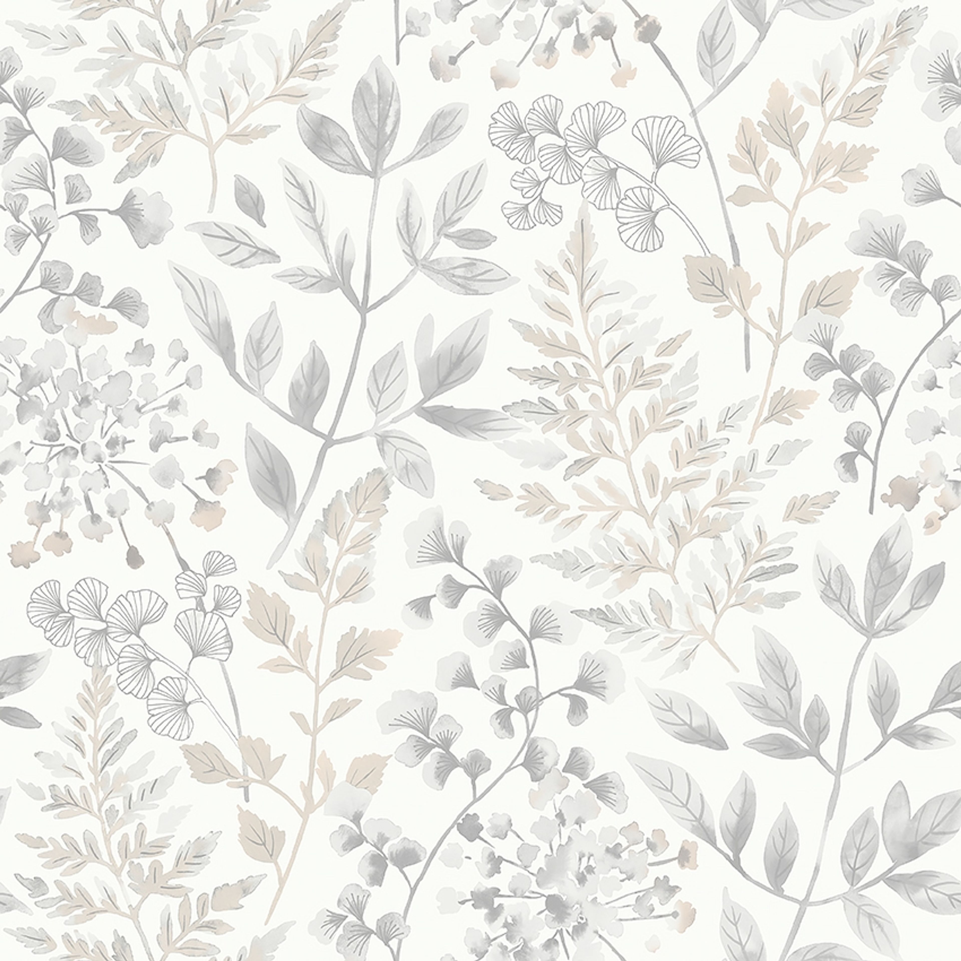 Sigrid 38727, tapet tapet med botaniskt mönster i grå. Från kollektionen Borosan Hem. Nonwoven-material med rak passning.