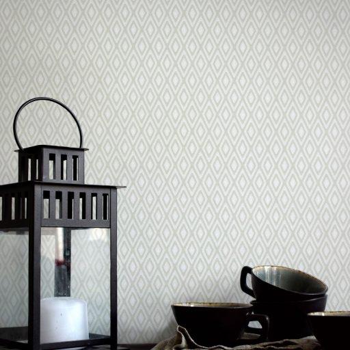 Gåsöga, Grön tapet från duro med rutigt, geometriskt mönster i vit och beige. Från kollektionen Natur. Nonwoven-material med rak passning. Vintage, city-stil.