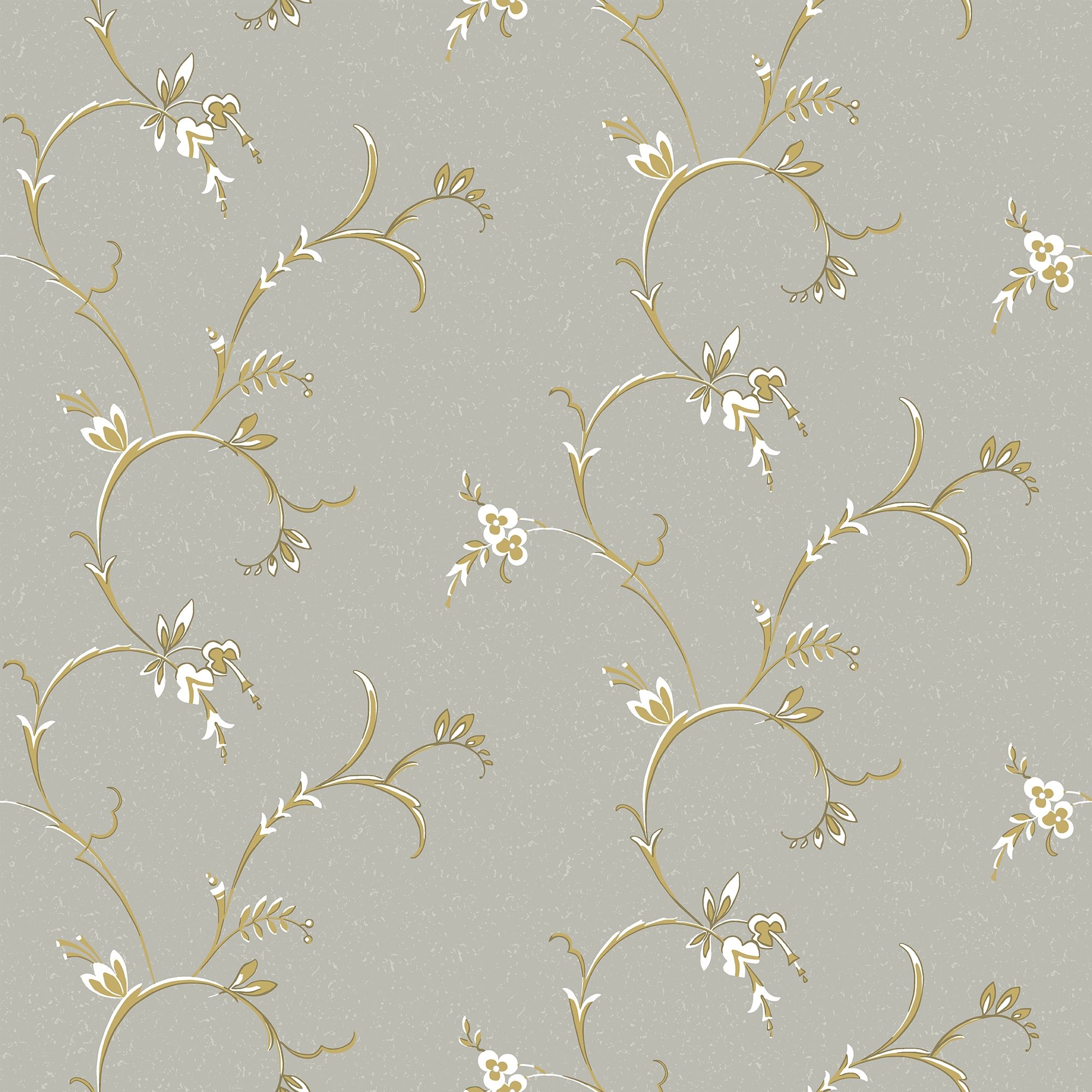 Ekbacken Grå tapet med blommigt mönster i grå. Från kollektionen Gammalsvenska klassiker 1850–1950. Nonwoven-material med rak passning.