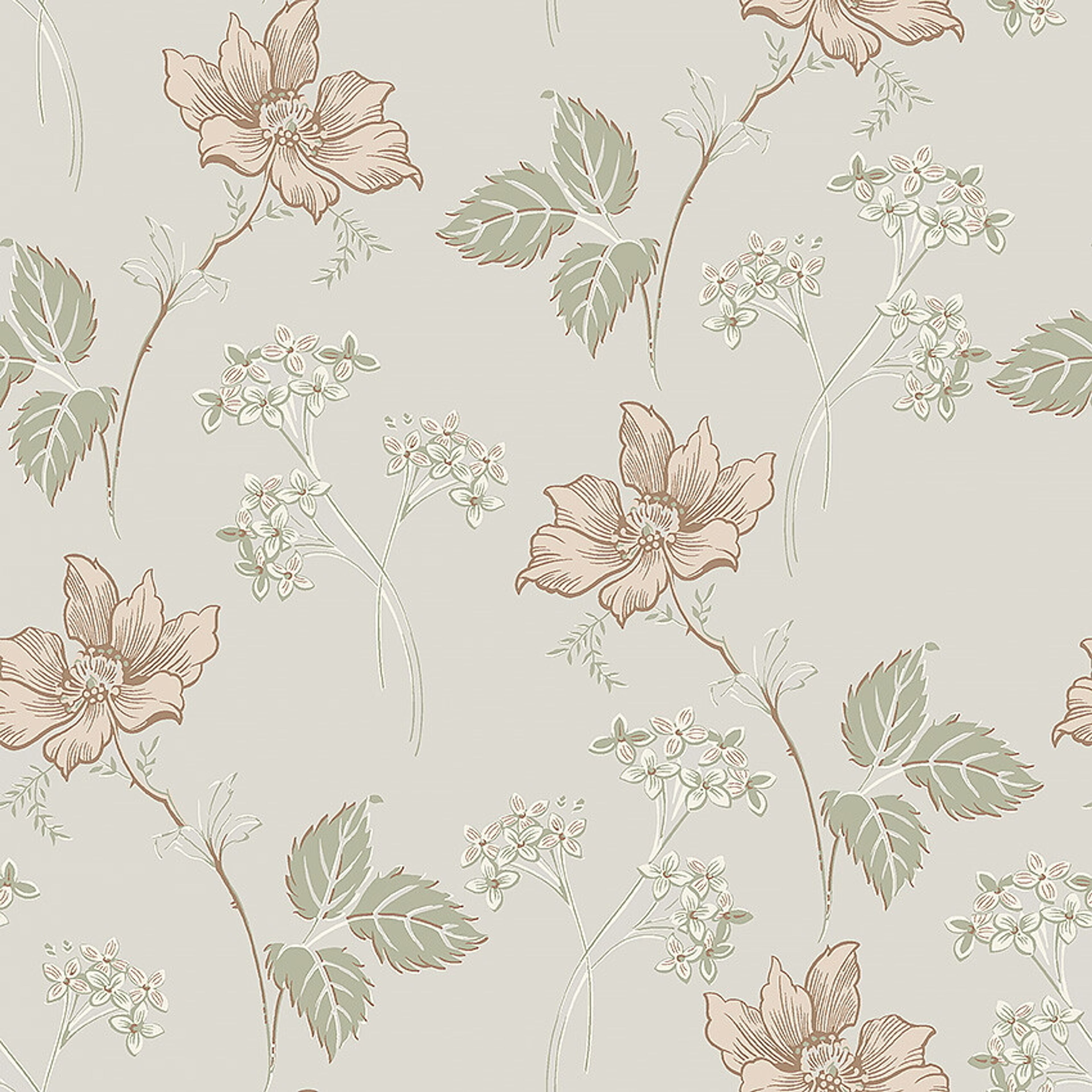 Valborg beige tapet tapet med blommigt mönster i beige. Från kollektionen Swedish Grace. Nonwoven-material med rak passning. Passar i vardagsrum.