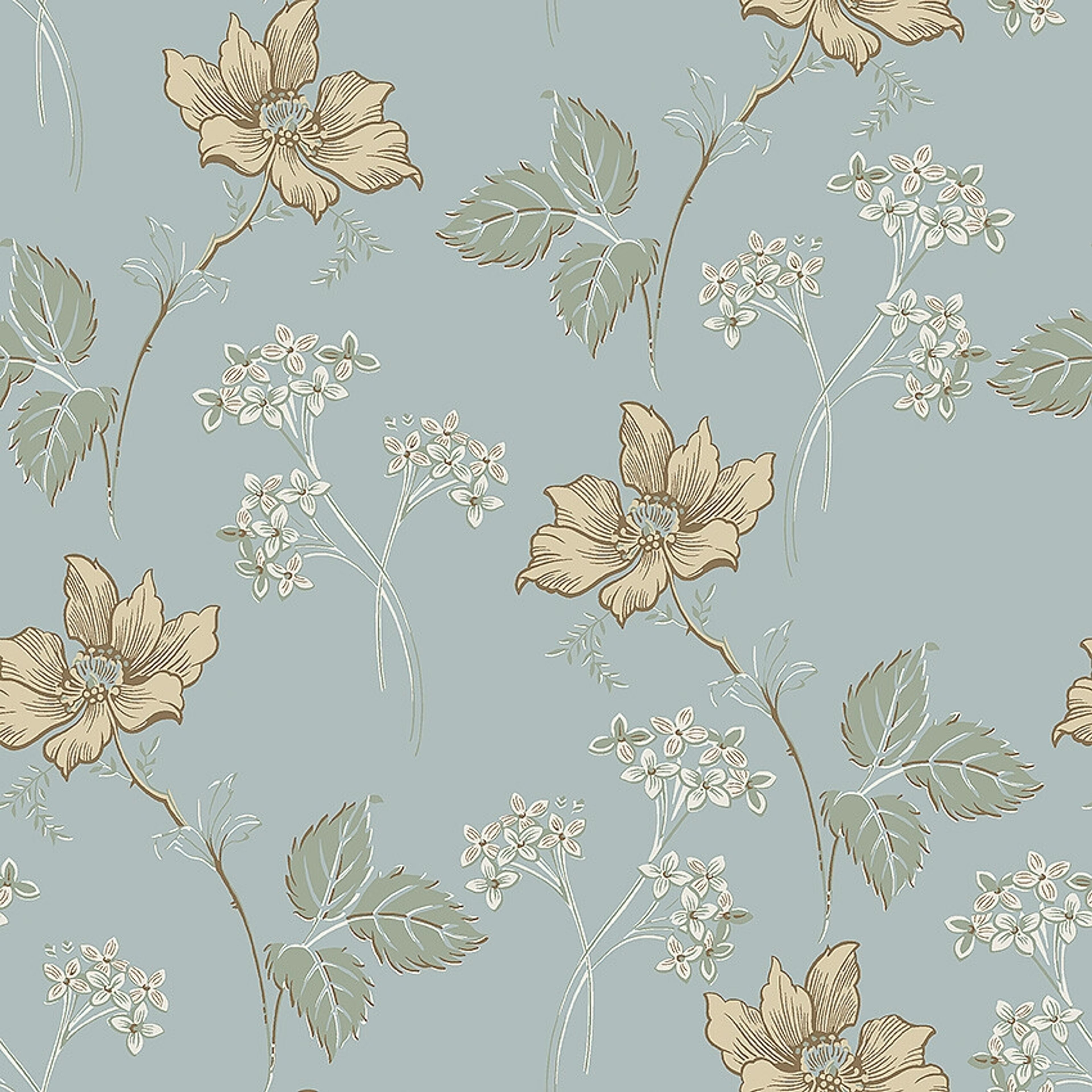 Valborg blå tapet tapet med blommigt mönster i blå. Från kollektionen Swedish Grace. Nonwoven-material med rak passning. Passar i vardagsrum och sovrum.