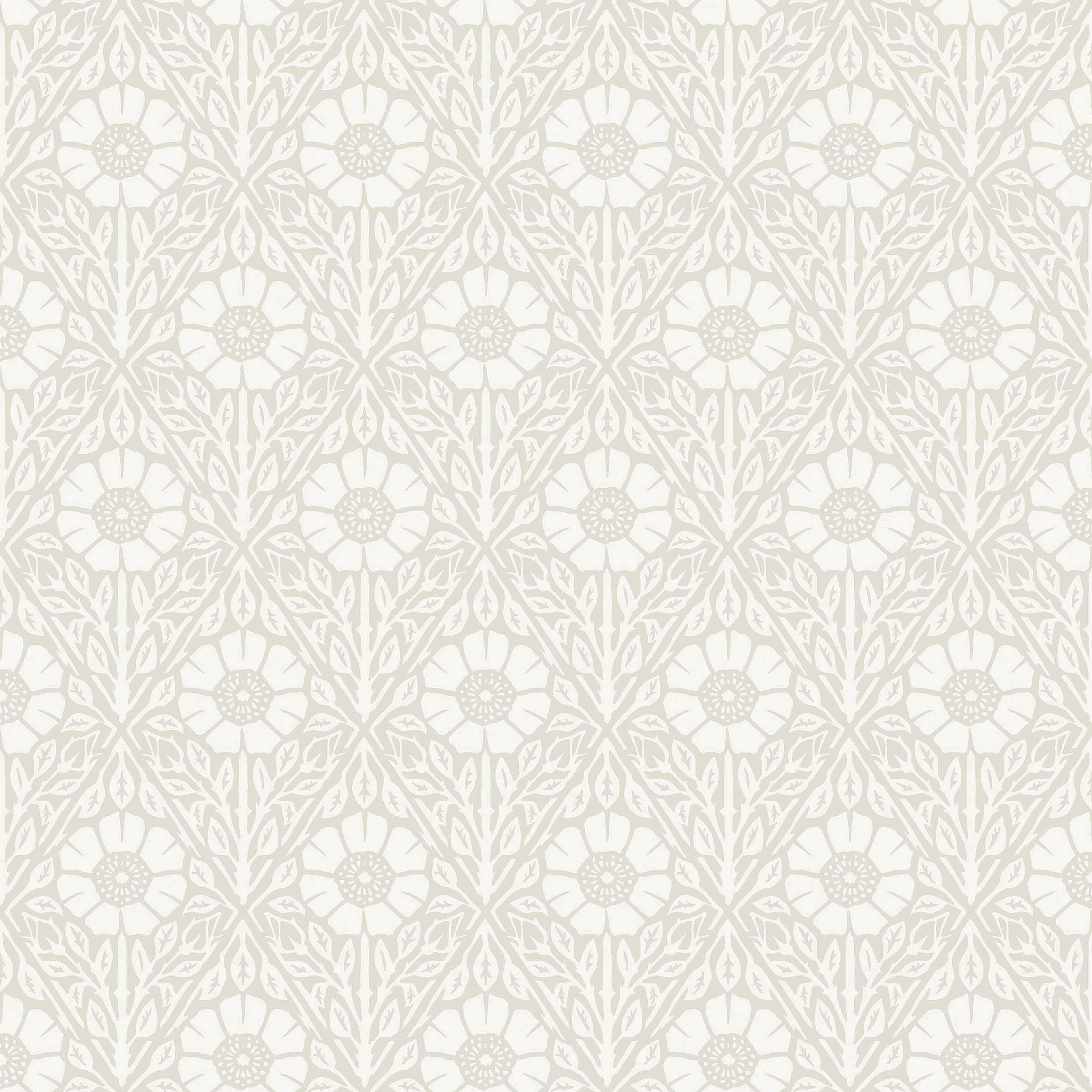 Nyponros grå, tapet tapet med blommigt mönster i grå. Från kollektionen Nordic Folk. Nonwoven-material med förskjuten passning. Passar i kök.