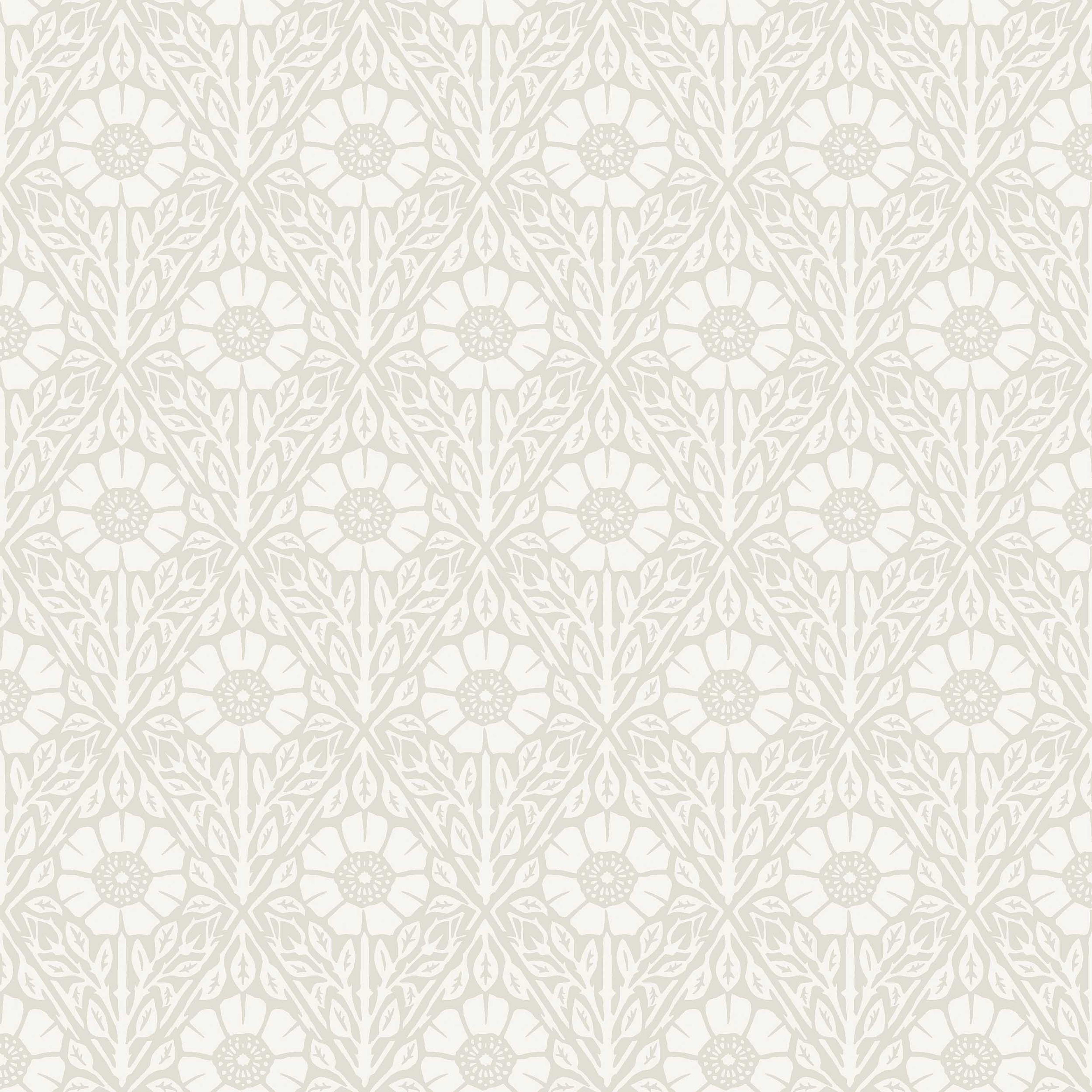 Nyponros grå, tapet tapet med blommigt mönster i grå. Från kollektionen Nordic Folk. Nonwoven-material med förskjuten passning. Passar i kök.
