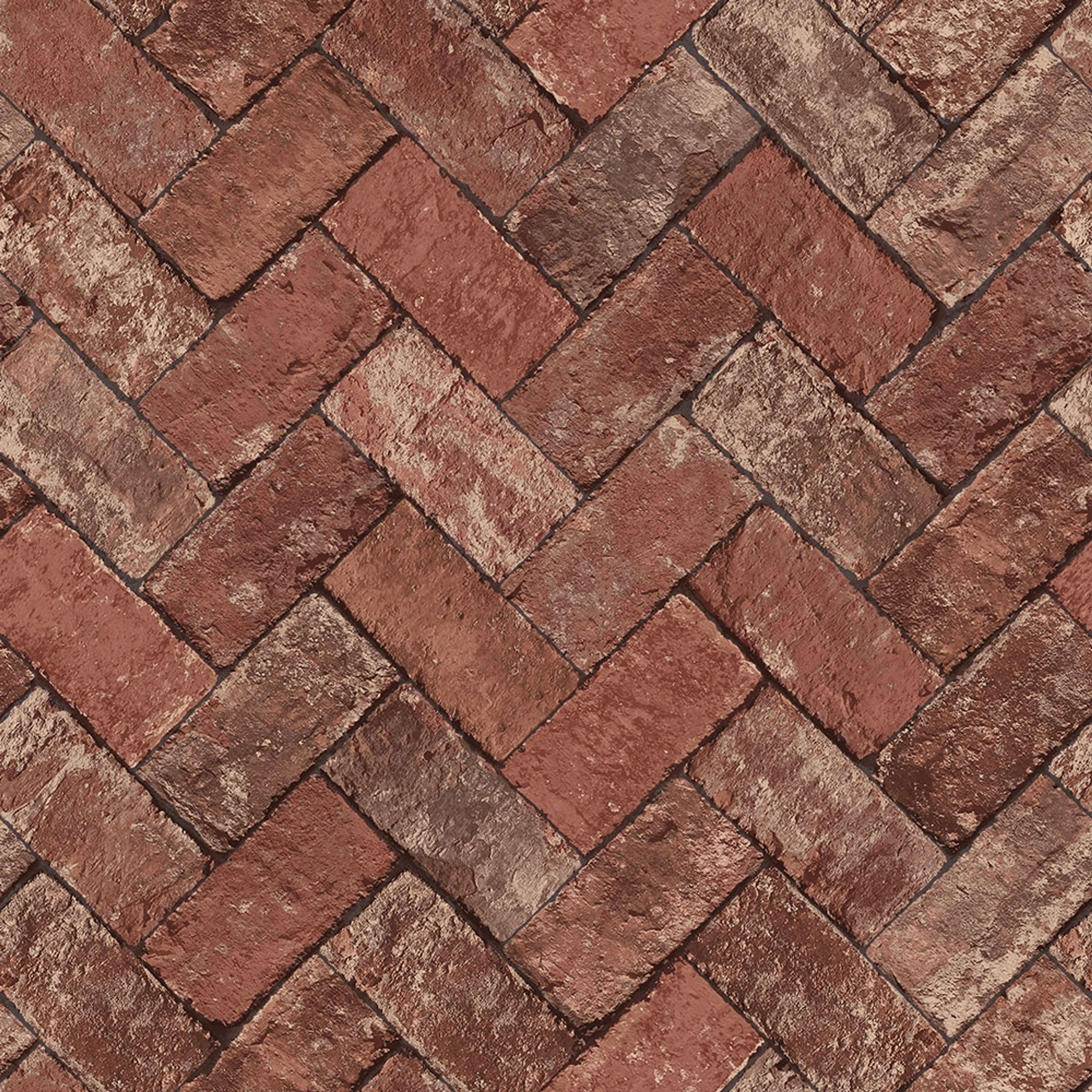 Herringbone Brick tapet i röd. Från kollektionen Just Kitchens. Nonwoven-material med rak passning.