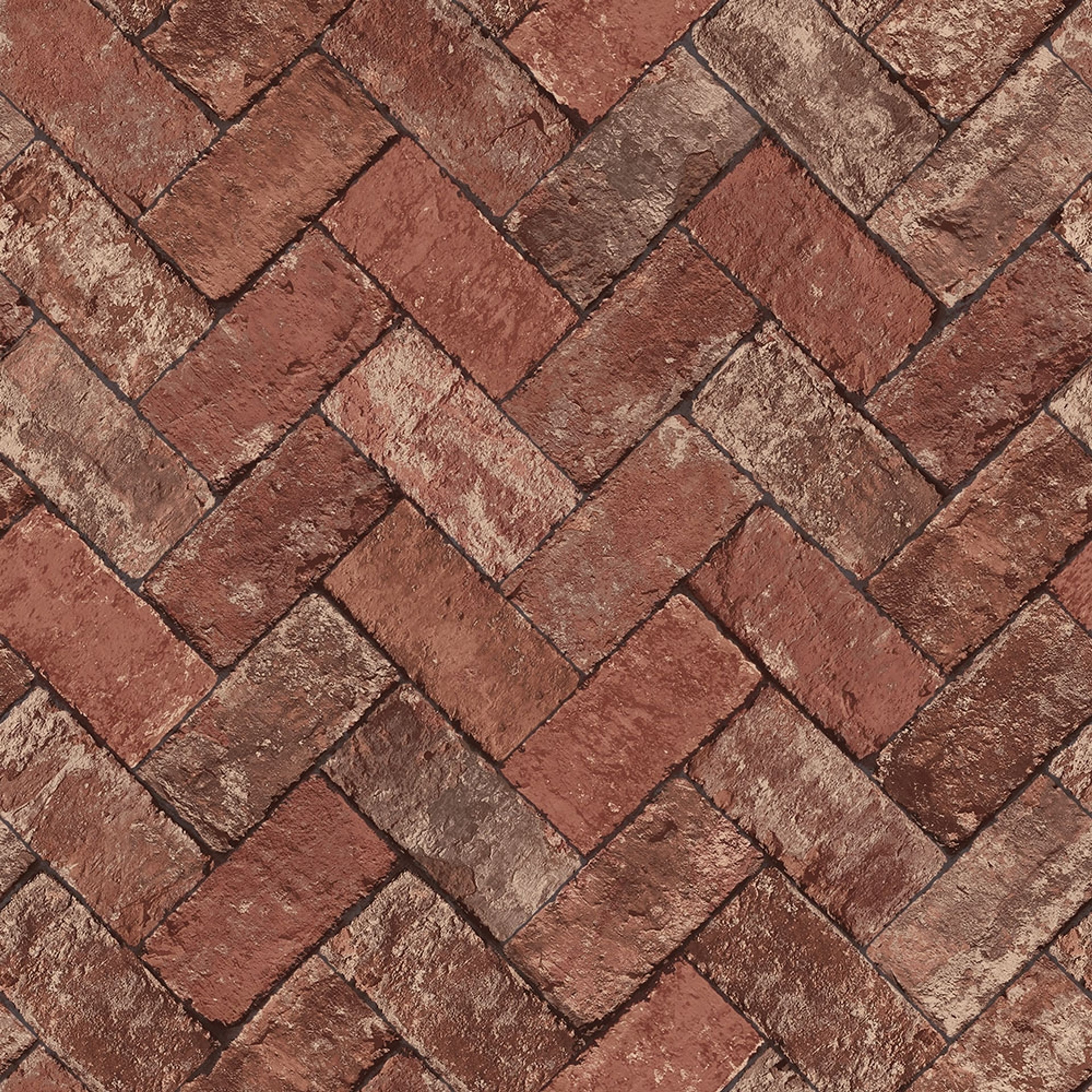 Herringbone Brick tapet i röd. Från kollektionen Just Kitchens. Nonwoven-material med rak passning.