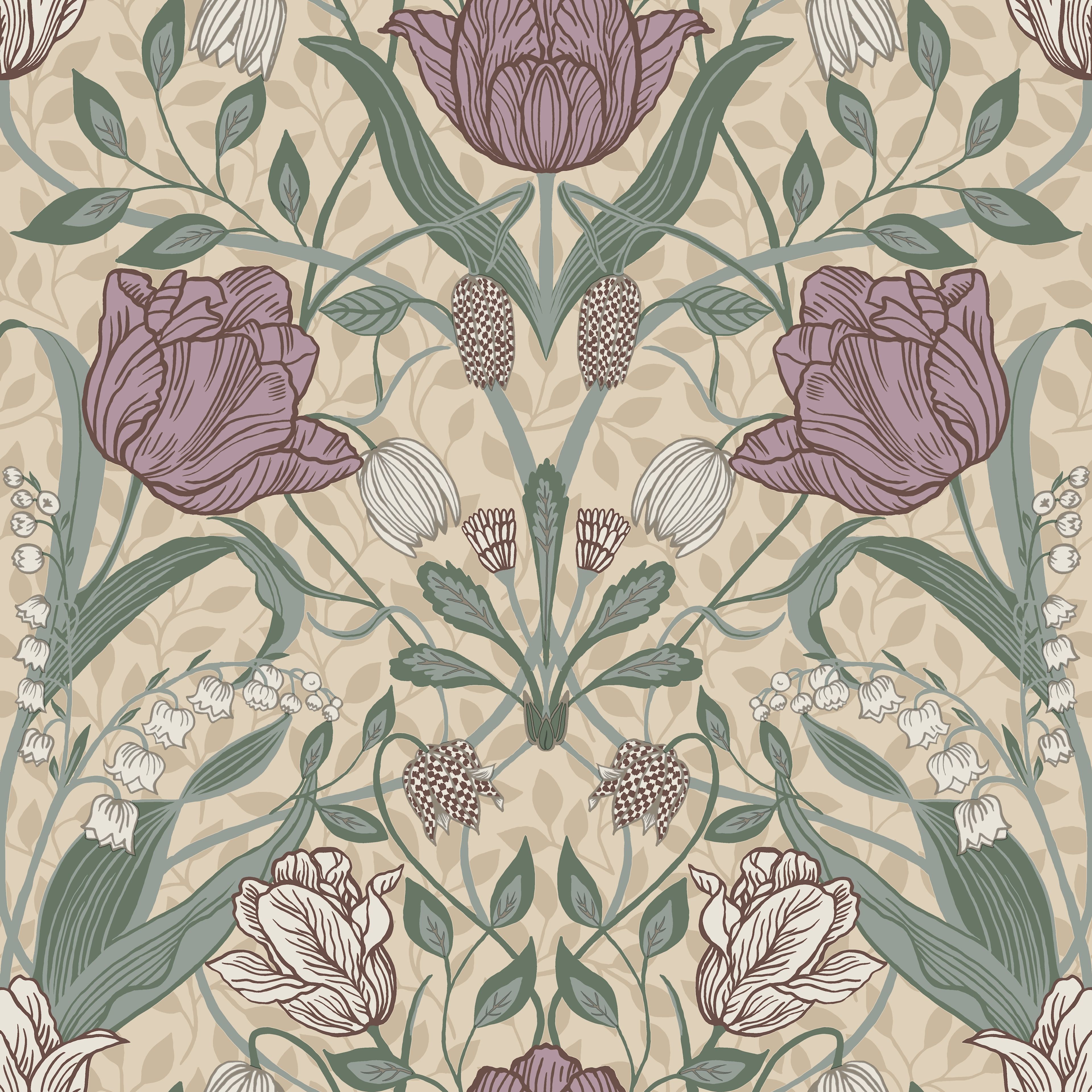 Filippa, ljusbrun tapet från Midbec med blommigt mönster i brun. Från kollektionen Apelviken. Nonwoven-material med rak passning.
