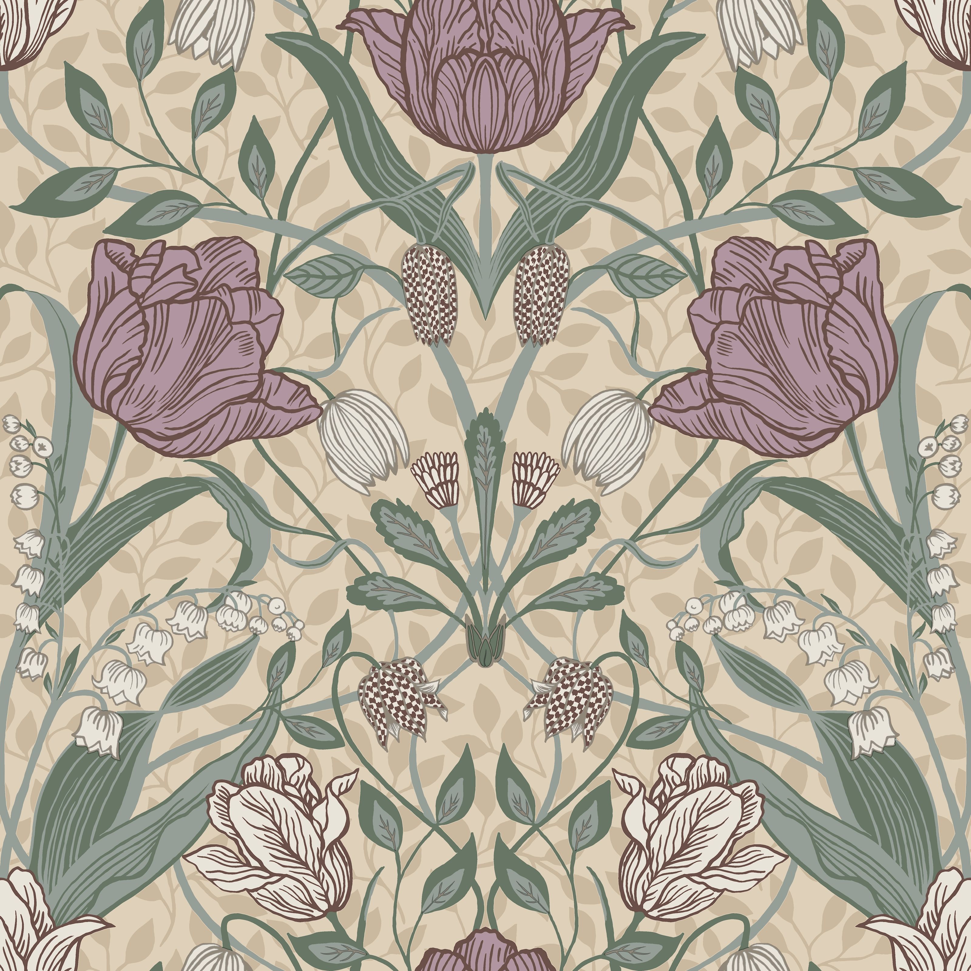 Filippa, ljusbrun tapet från Midbec med blommigt mönster i brun. Från kollektionen Apelviken. Nonwoven-material med rak passning.