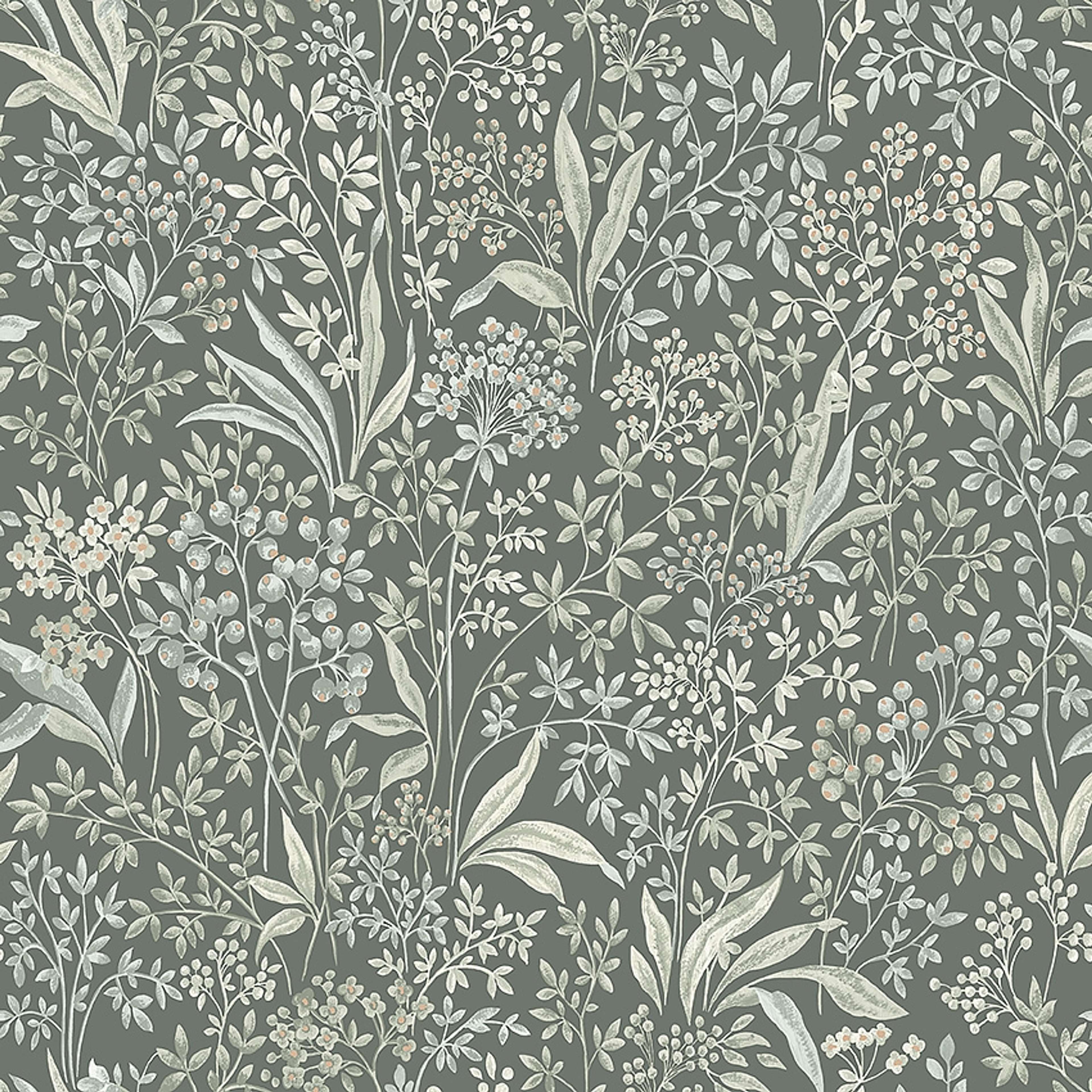 Nocturne, grön tapet från Boråstapeter med blommigt mönster i grön. Från kollektionen Vårt Arkiv. Nonwoven-material med rak passning. Country-stil.