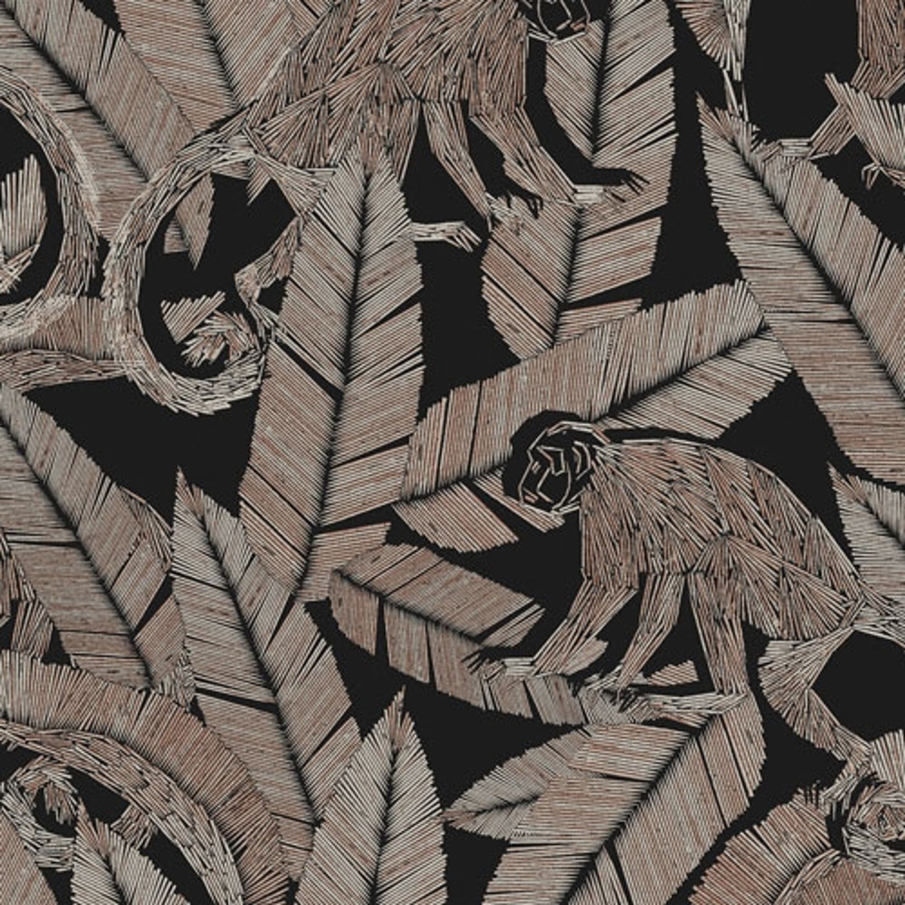 Monkey Night tapet tapet från Midbec med djur, botaniskt mönster i svart. Från kollektionen Tribute. Nonwoven-material med förskjuten passning. Passar i vardagsrum, matsal och hall.