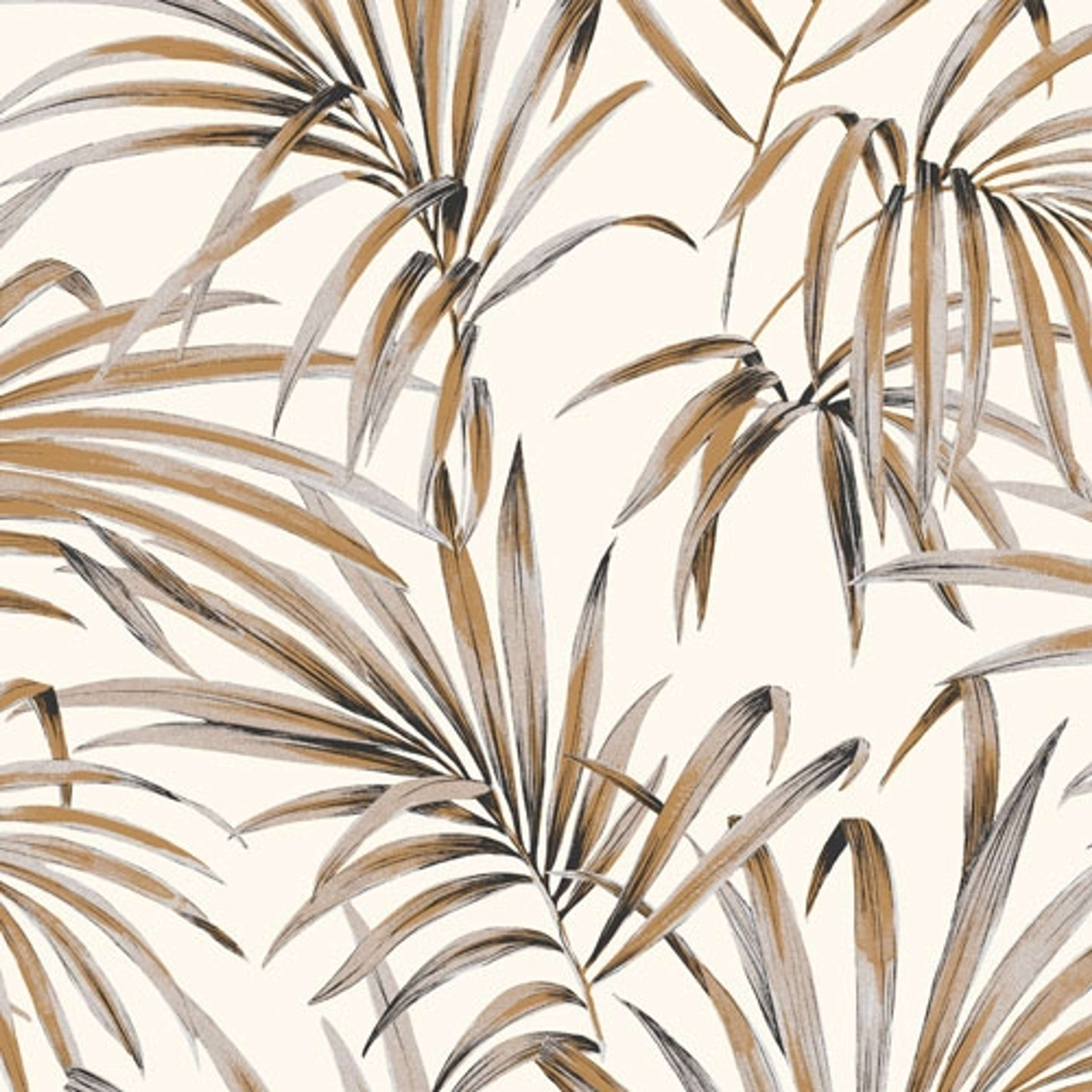 Palm ginger tapet med botaniskt mönster i vit. Från kollektionen lotus. Nonwoven-material med förskjuten passning.