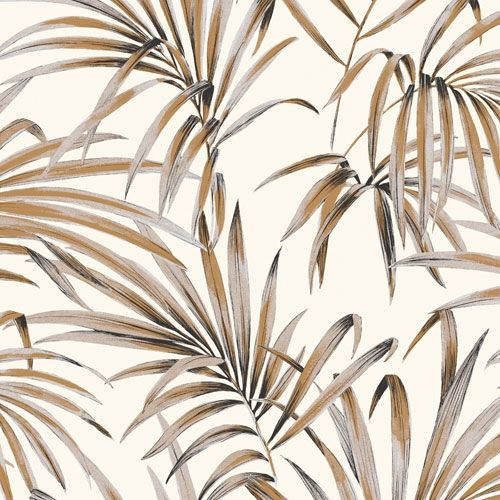 Palm ginger tapet med botaniskt mönster i vit. Från kollektionen lotus. Nonwoven-material med förskjuten passning.