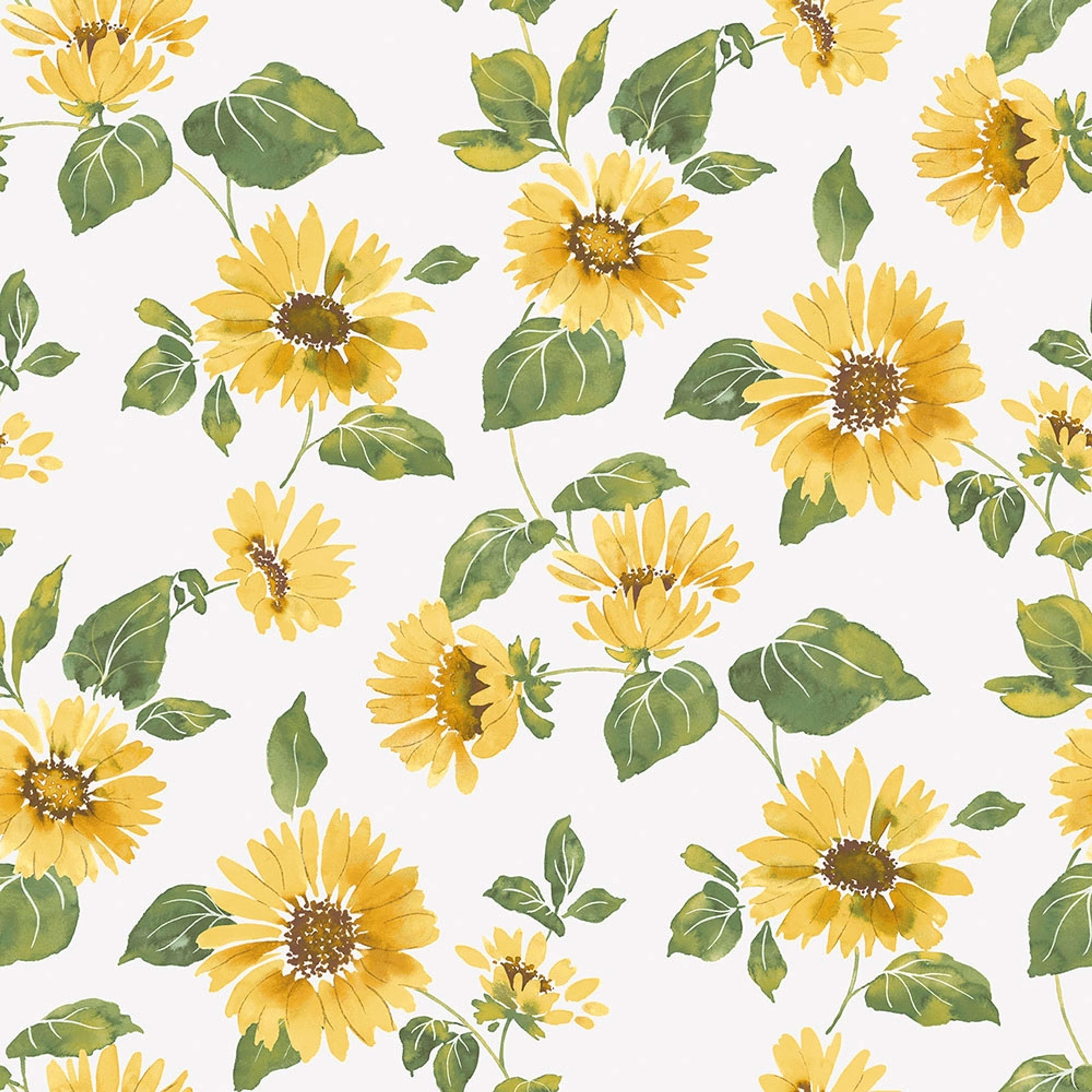 Sunflower Trail tapet med blommigt mönster i gul och grön. Från kollektionen Just Kitchens. Nonwoven-material med rak passning.