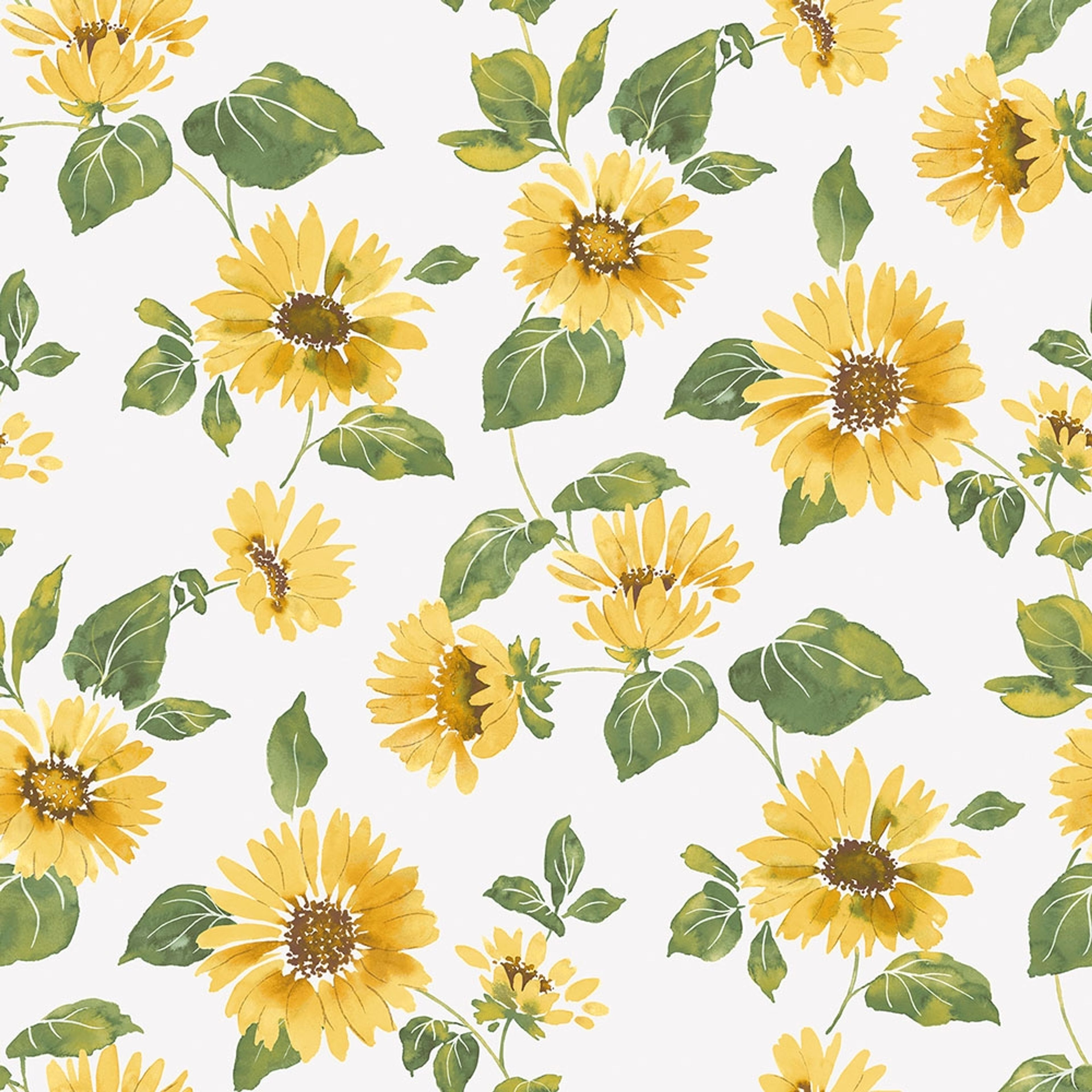 Sunflower Trail tapet med blommigt mönster i gul och grön. Från kollektionen Just Kitchens. Nonwoven-material med rak passning.
