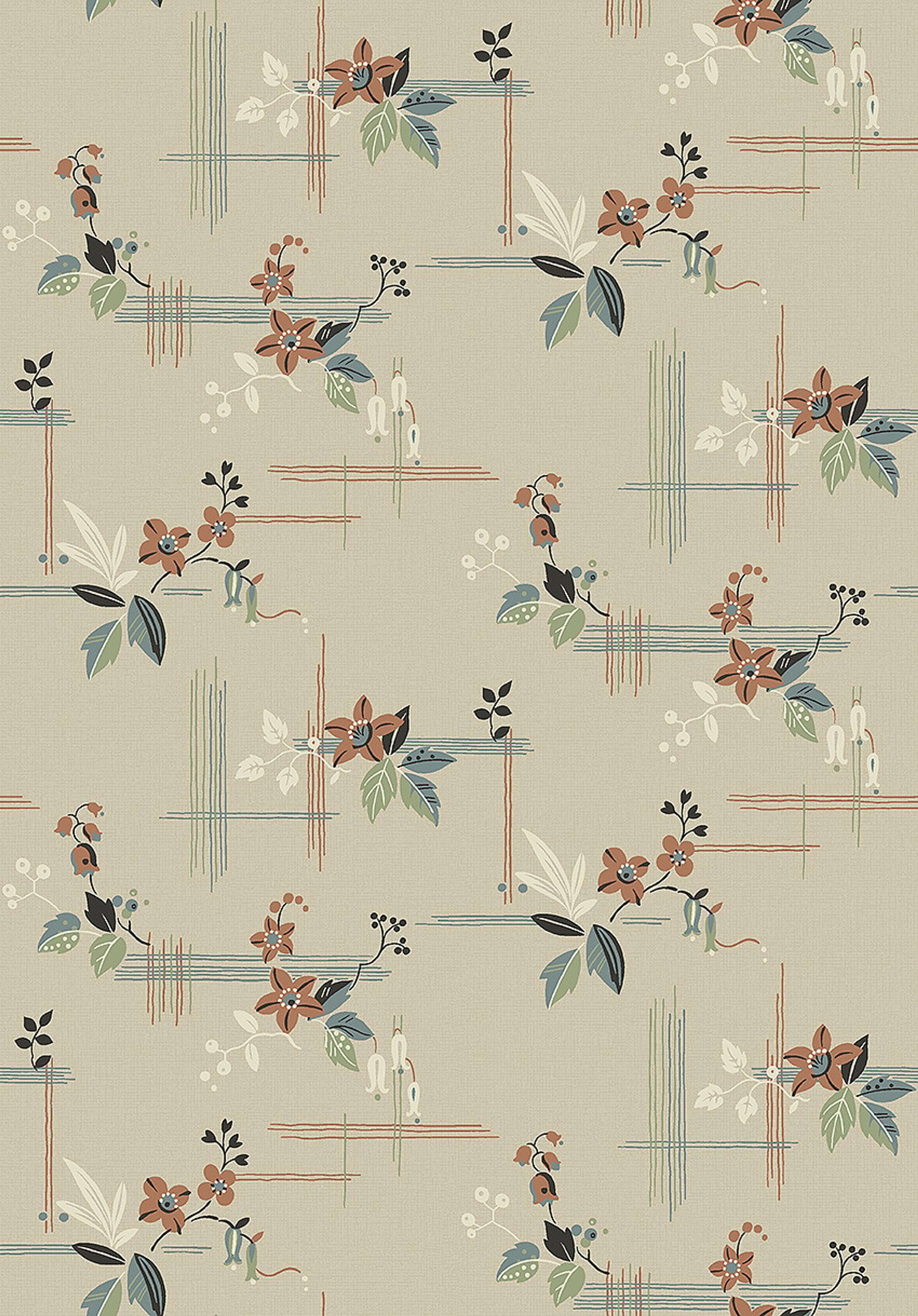 Salängen tapet med botaniskt mönster i beige. Från kollektionen Alla Tiders Hus. Nonwoven-material med rak passning. City-stil. Passar i vardagsrum, matsal och kök.