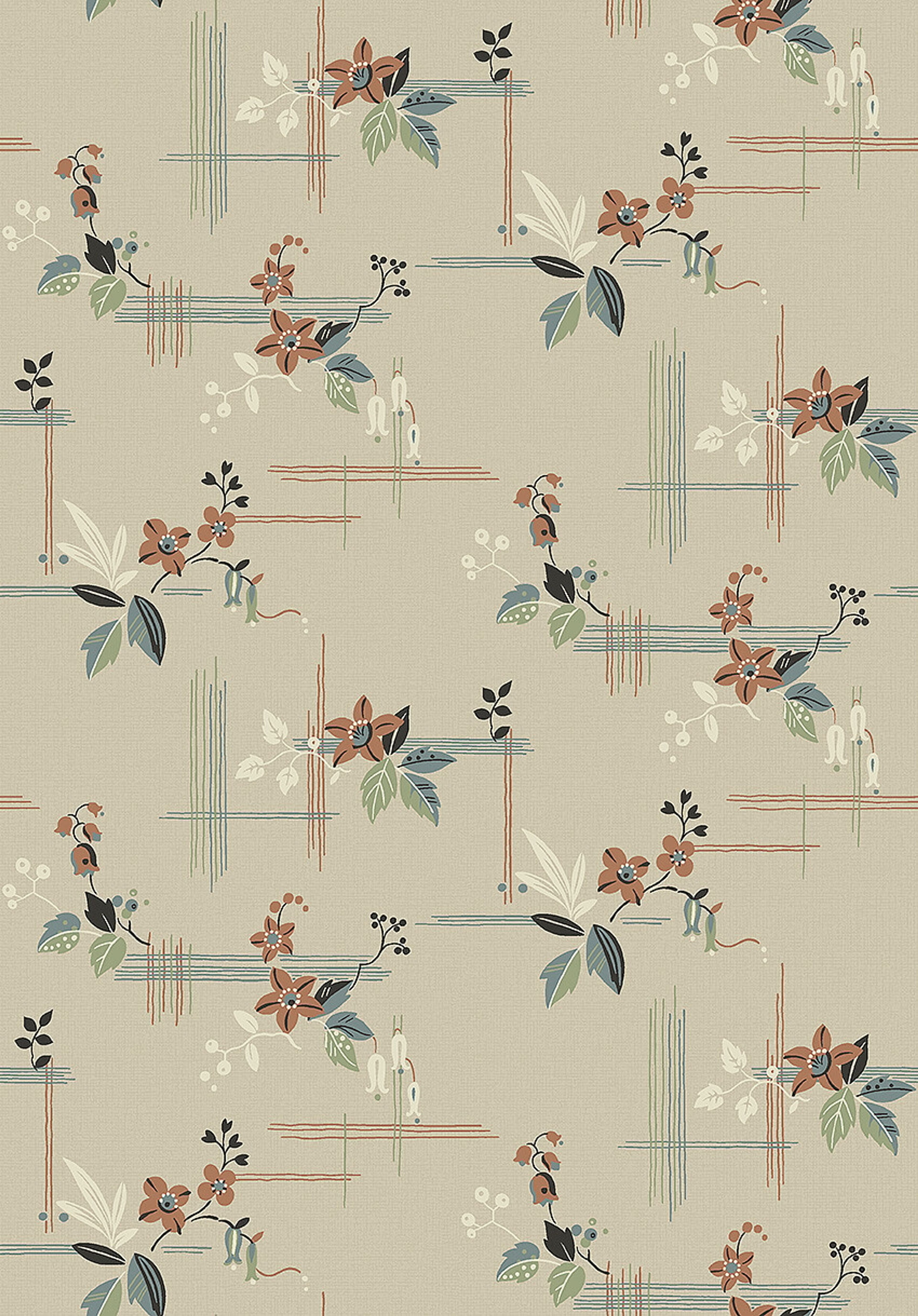 Salängen tapet med botaniskt mönster i beige. Från kollektionen Alla Tiders Hus. Nonwoven-material med rak passning. City-stil. Passar i vardagsrum, matsal och kök.