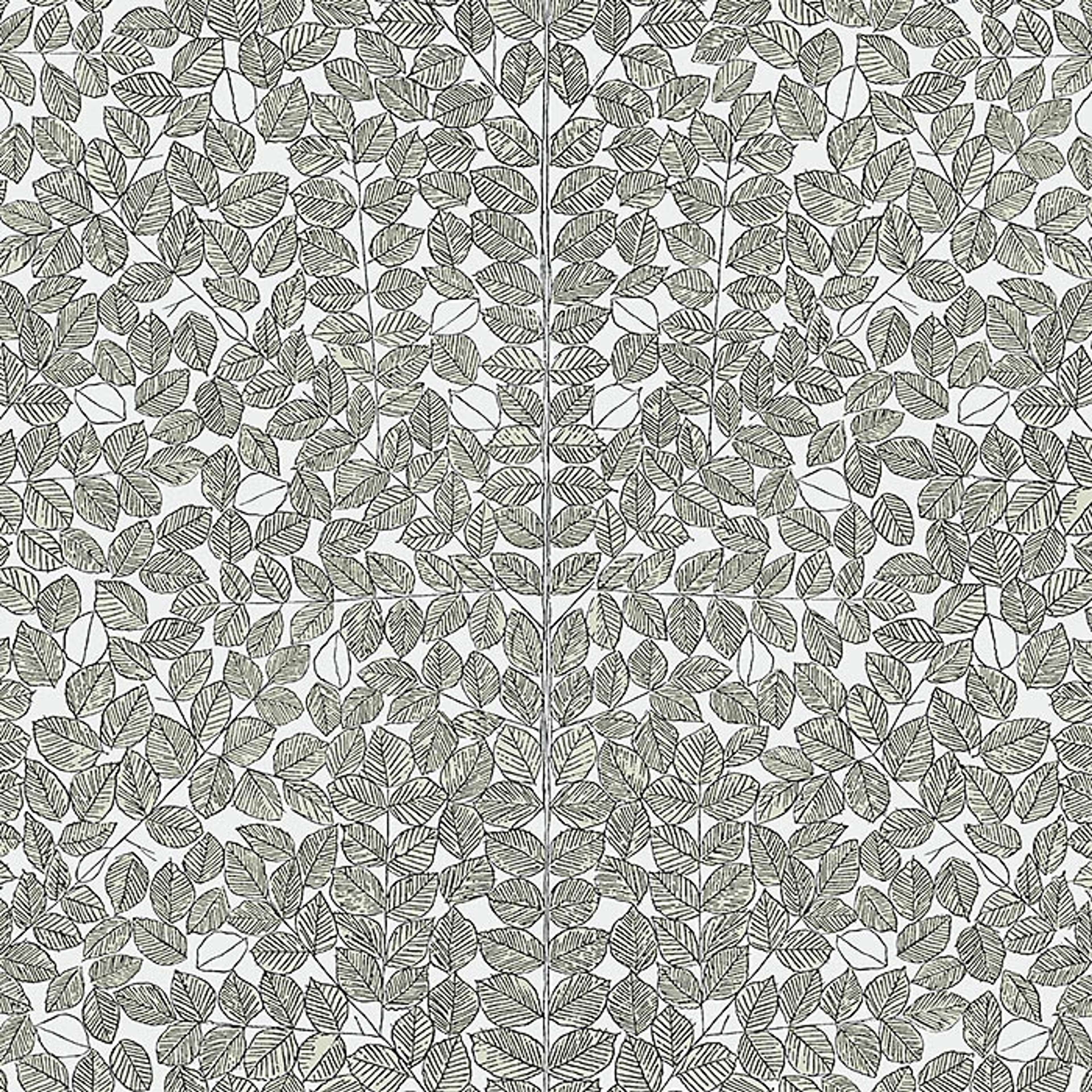Romans tapet från Boråstapeter med botaniskt, retro mönster i vit, svart och grön. Från kollektionen Scandinavian Designers II. Nonwoven-material med förskjuten passning.