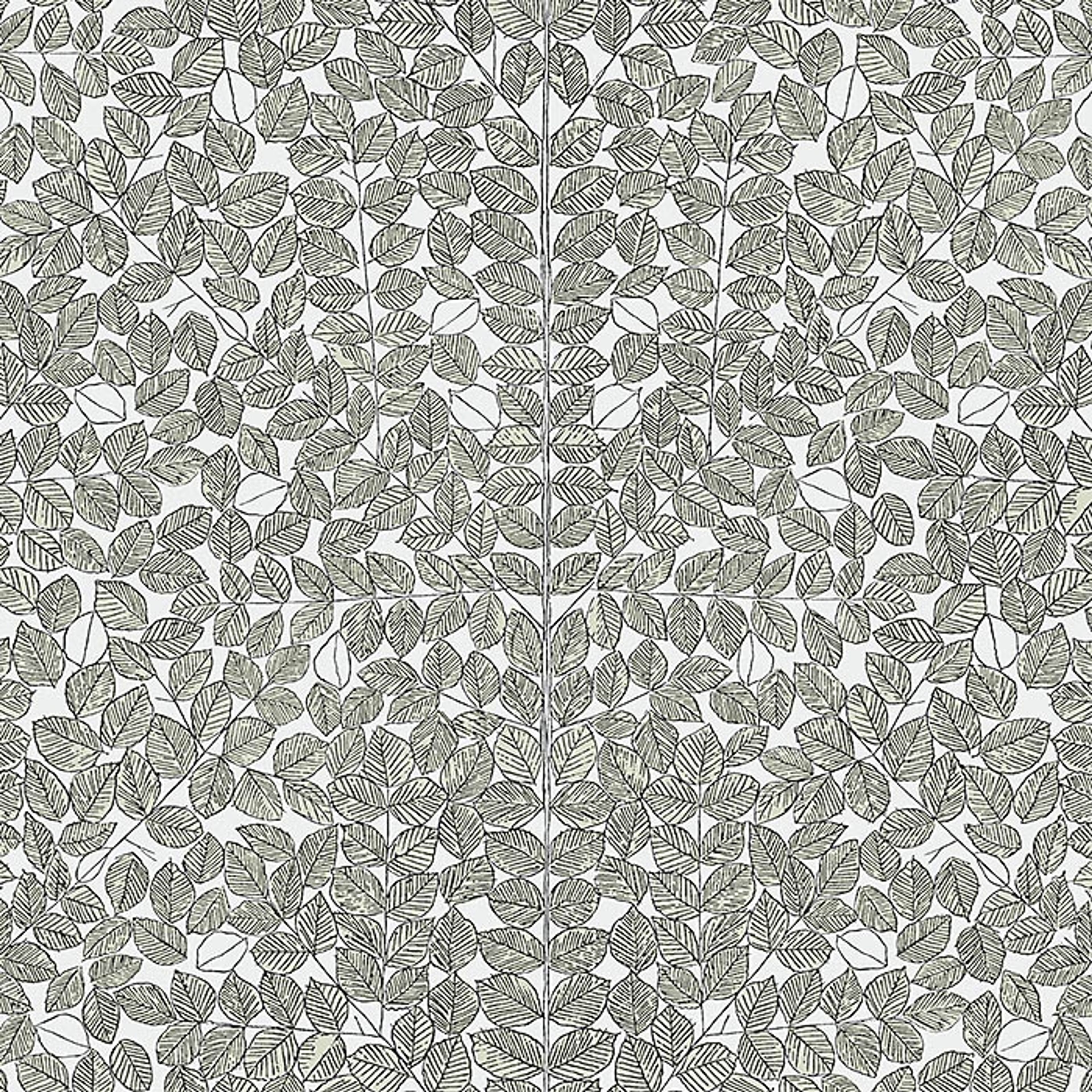 Romans tapet från Boråstapeter med botaniskt, retro mönster i vit, svart och grön. Från kollektionen Scandinavian Designers II. Nonwoven-material med förskjuten passning.