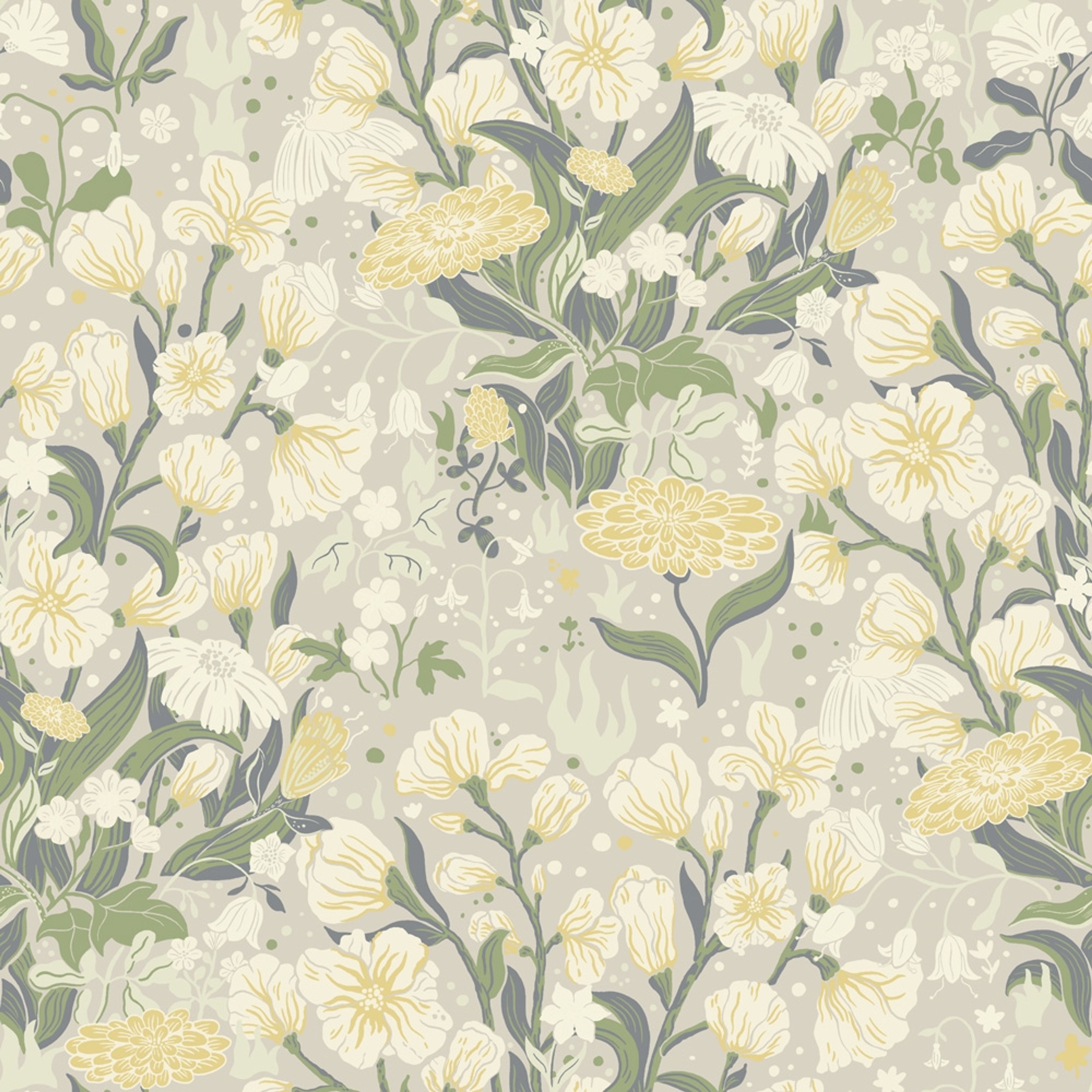 Hava tapet med blommigt mönster i grå. Från kollektionen Fägring. Nonwoven-material med rak passning.