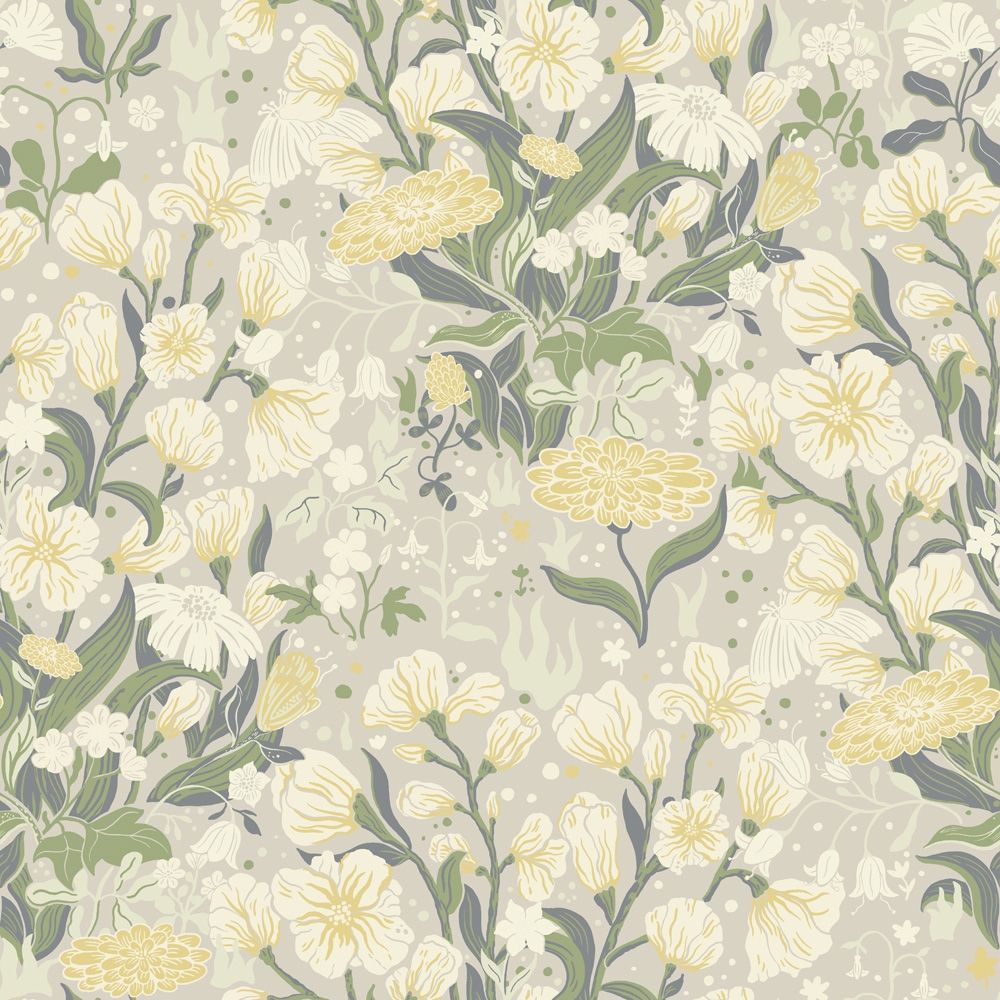 Hava tapet med blommigt mönster i grå. Från kollektionen Fägring. Nonwoven-material med rak passning.