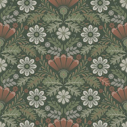 Sunnanö Klockrike, grön tapet med blommigt mönster i grön. Från kollektionen Sunnanö. Nonwoven-material med rak passning.