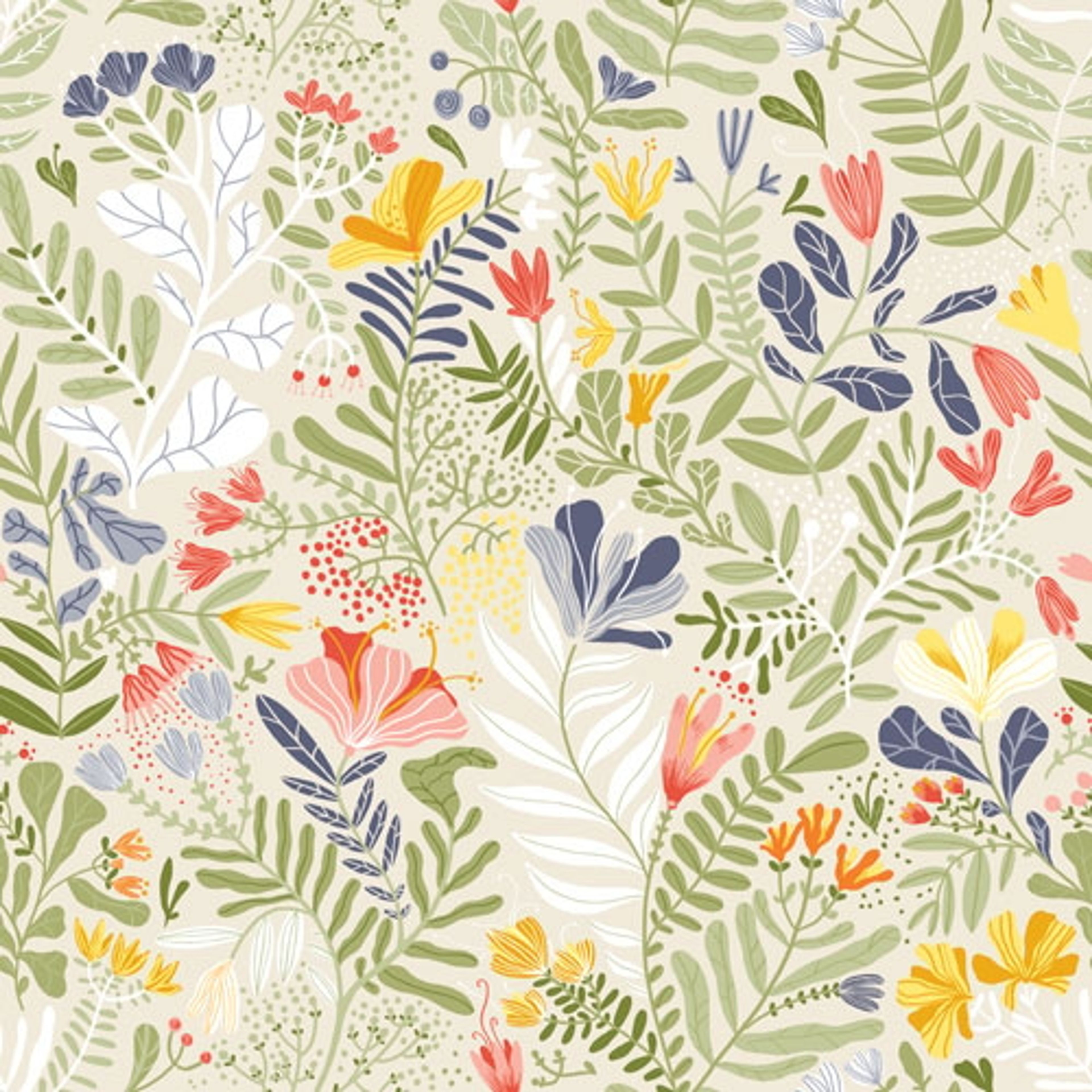 Brittsommar tapet med blommigt mönster i grön. Från kollektionen Lina. Nonwoven-material med rak passning.