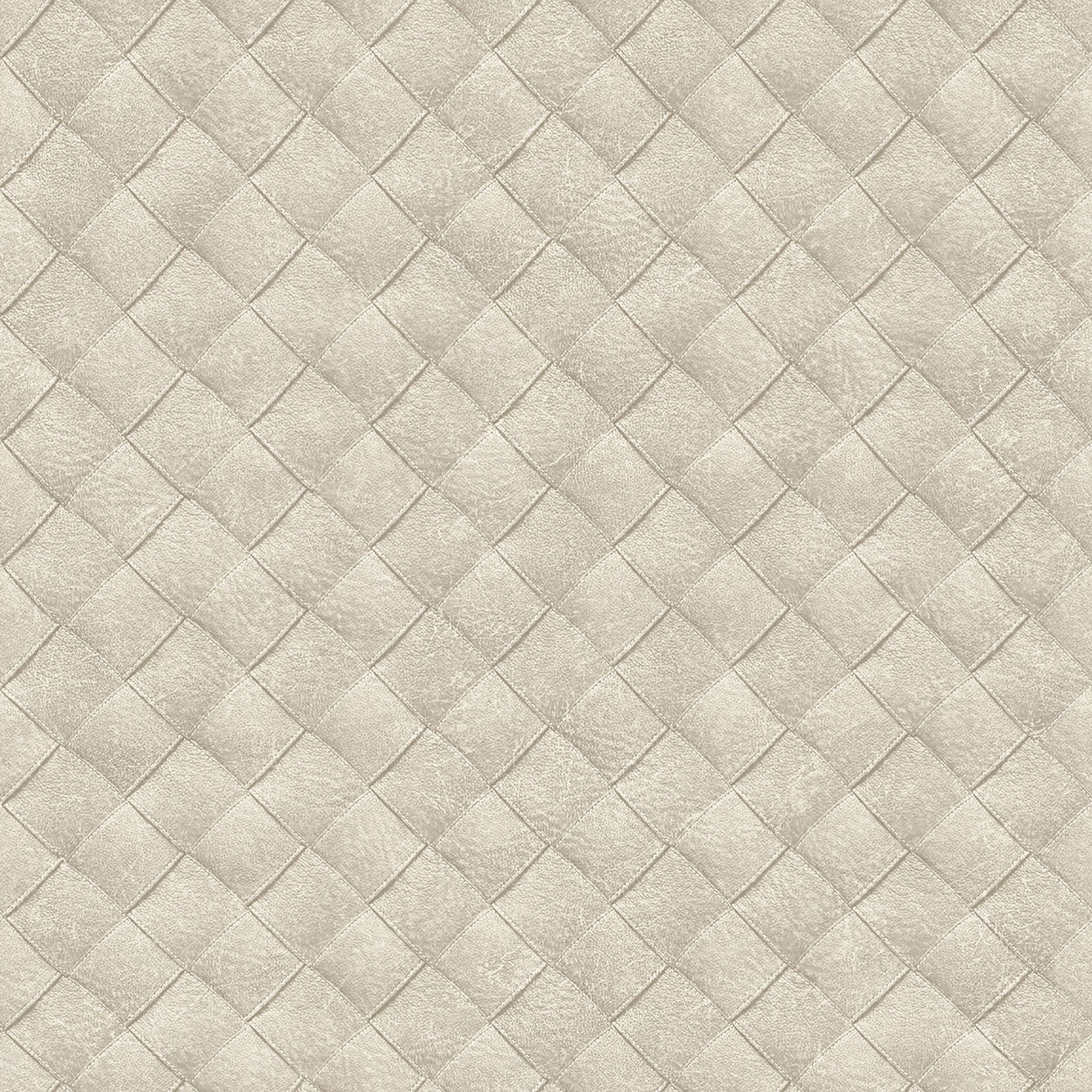 Leather Patchwork tapet med rutigt mönster i beige. Från kollektionen Tahiti. Nonwoven-material med rak passning. Passar i vardagsrum, matsal och hall.